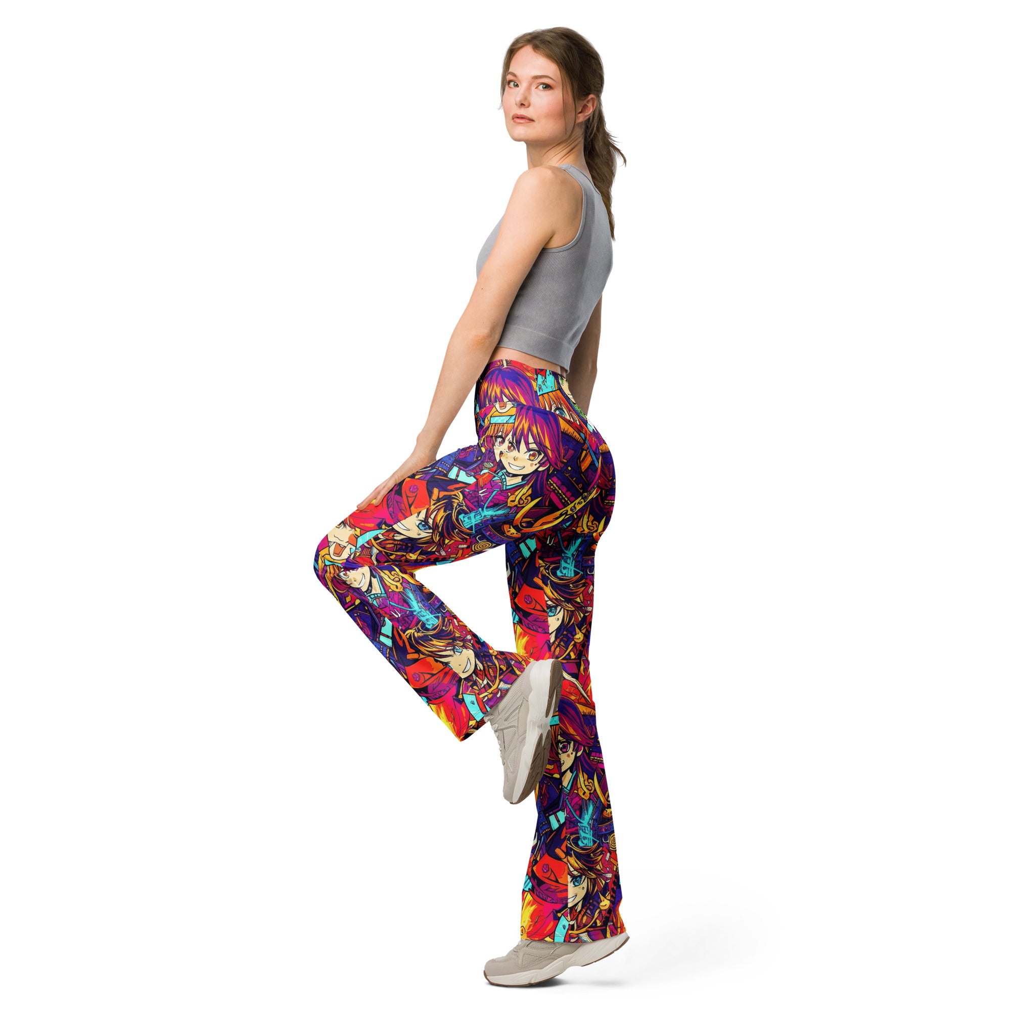 Anime Collage Sunset Samurai Flare Leggings | GearBunch