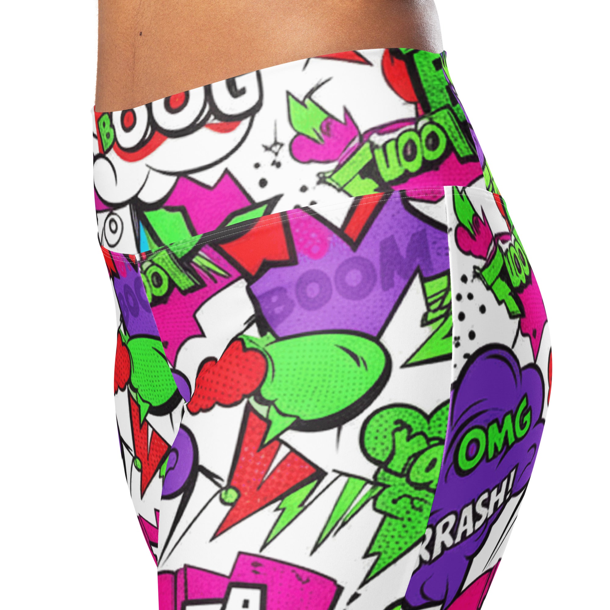 Comic Pop Neon Pink Flare Leggings | GearBunch