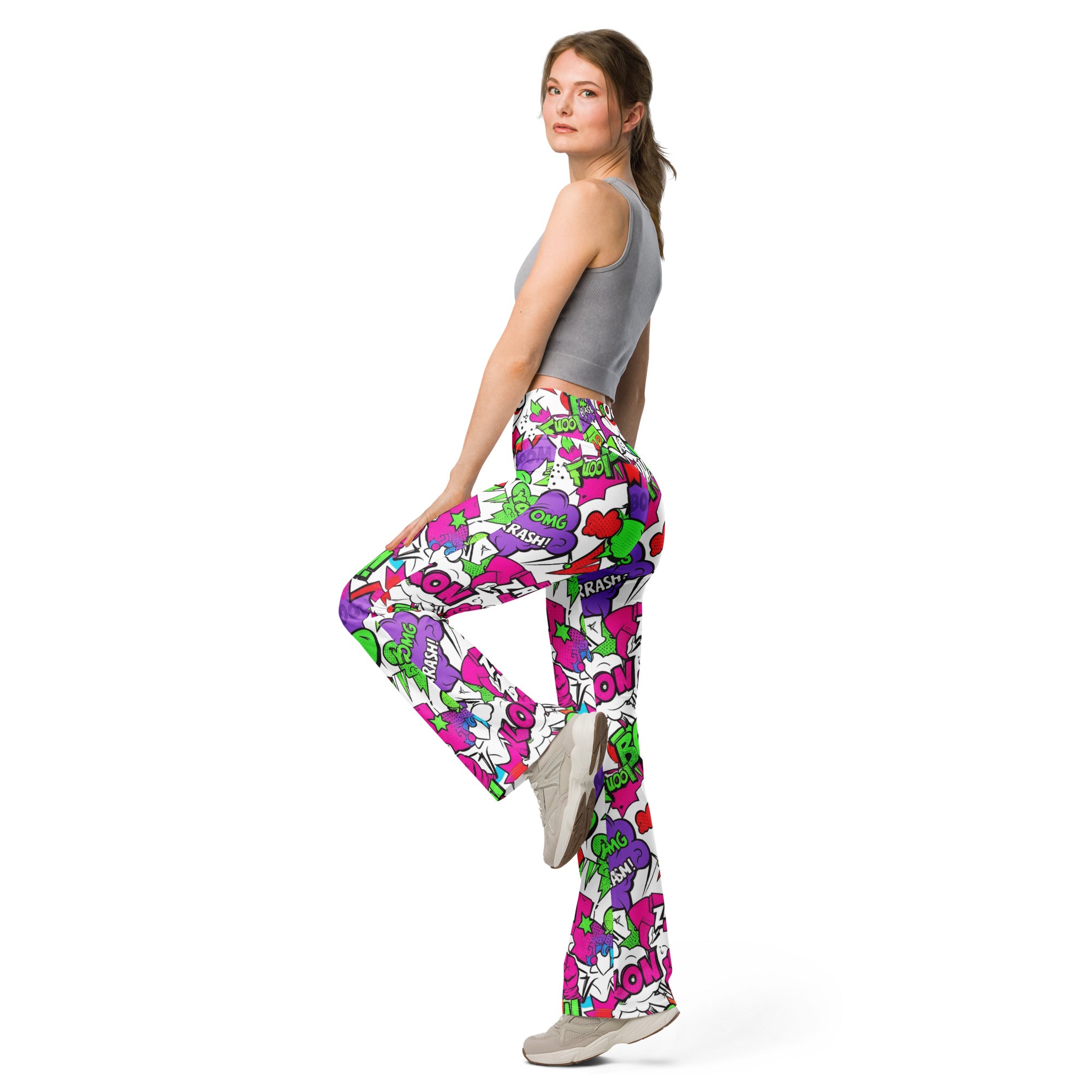 Comic Pop Neon Pink Flare Leggings | GearBunch
