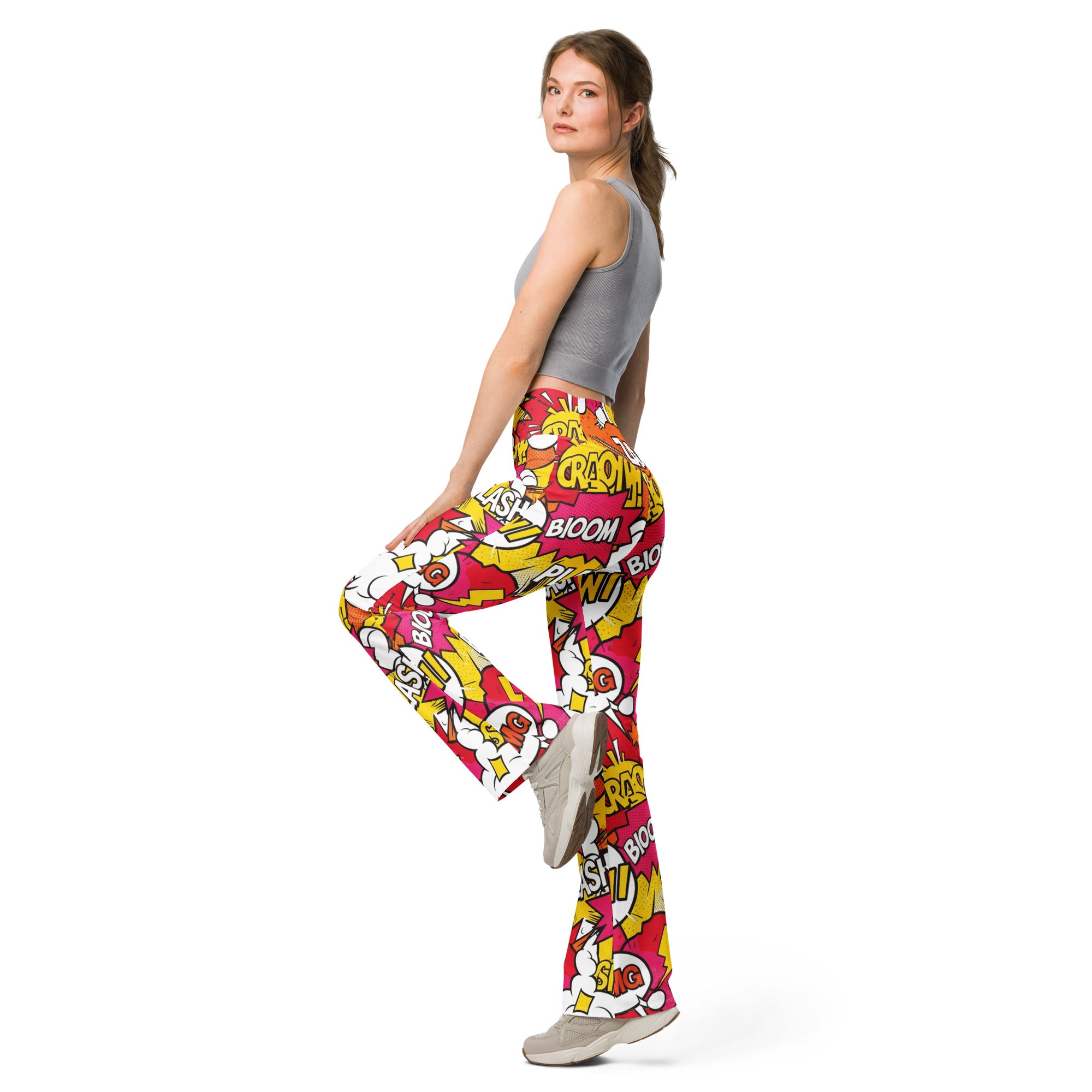 Comic Pop Sunset Orange Flare Leggings | GearBunch