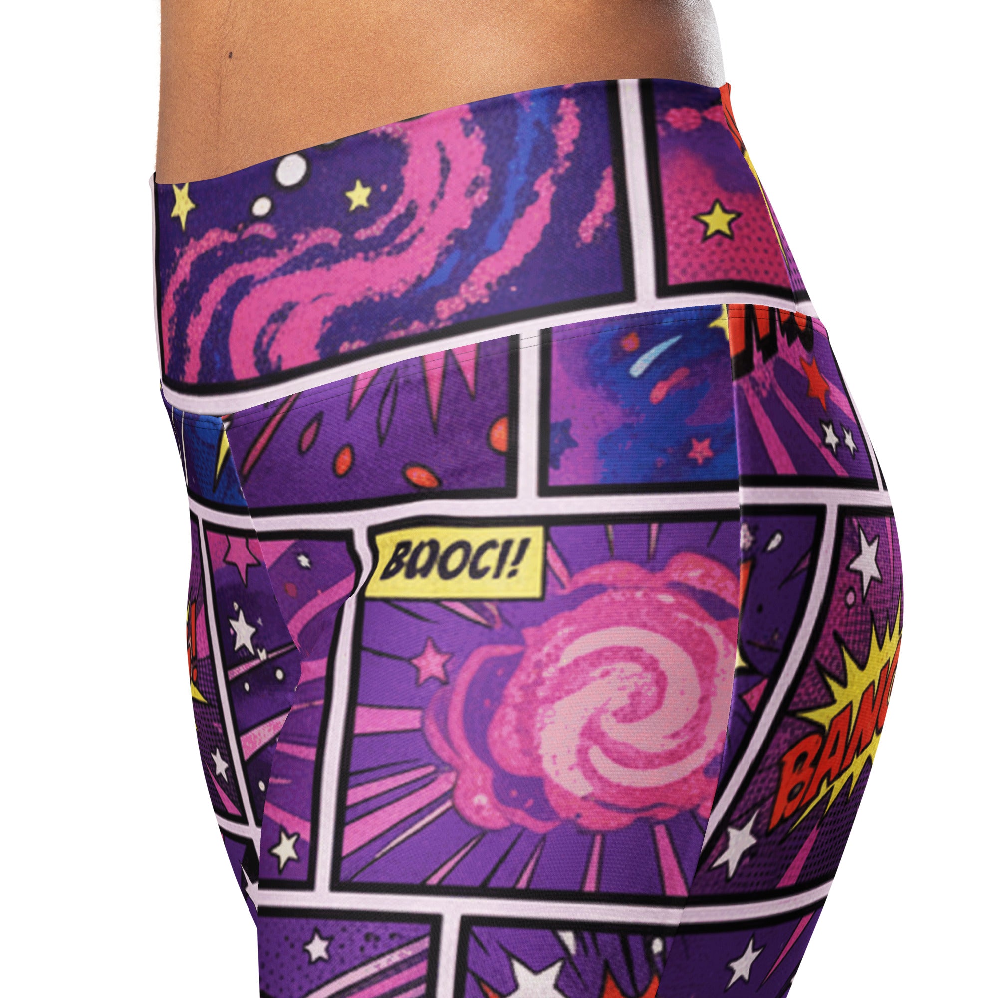 Comic Strip Cosmic Boom Flare Leggings | GearBunch