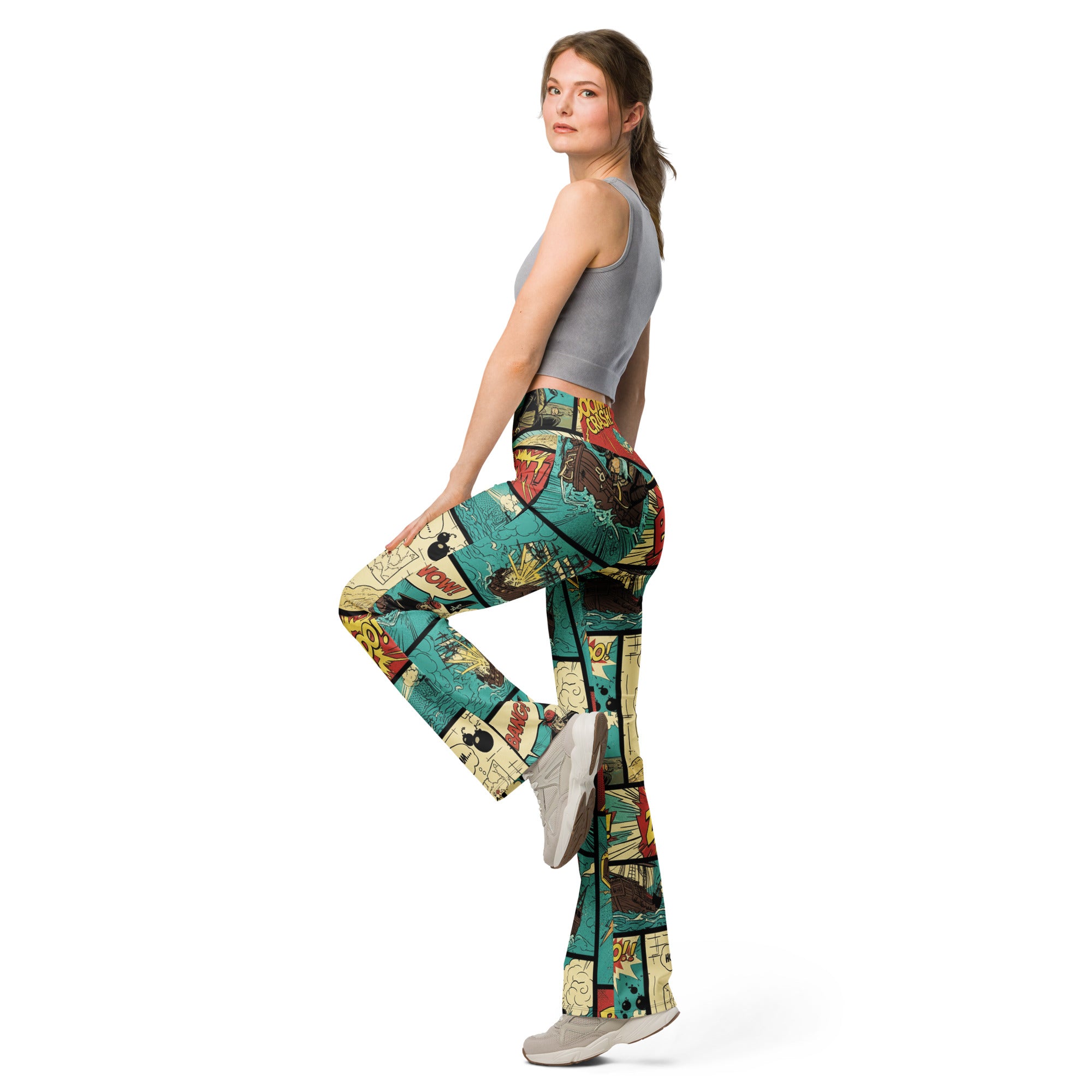 Comic Strip Pirate Adventure Flare Leggings | GearBunch