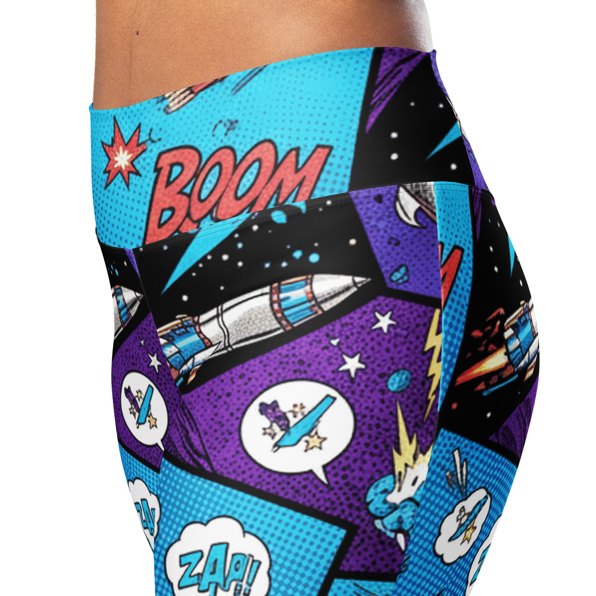 Comic Strip Space Battle Flare Leggings | GearBunch