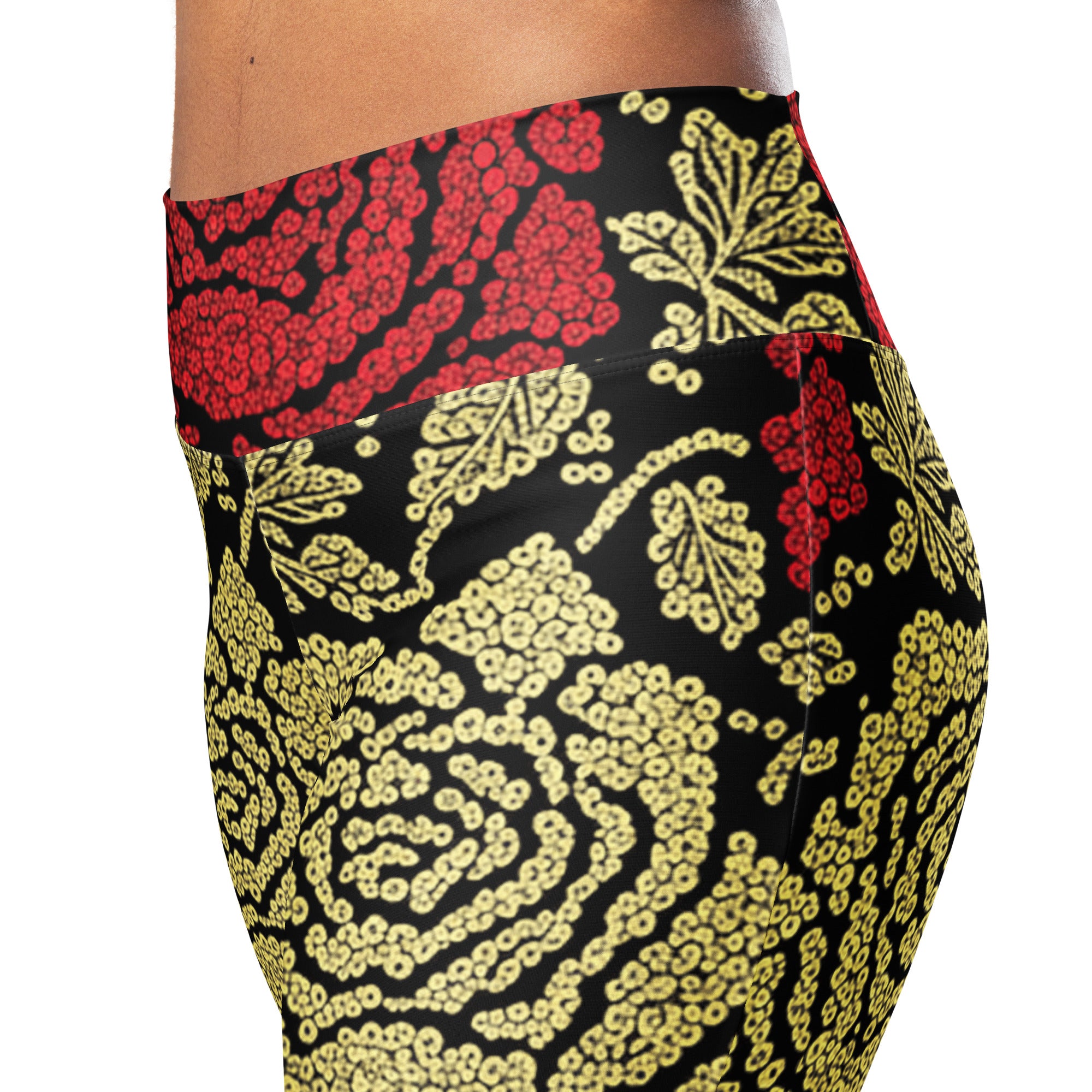Gold Paillette Rose Flare Leggings | GearBunch