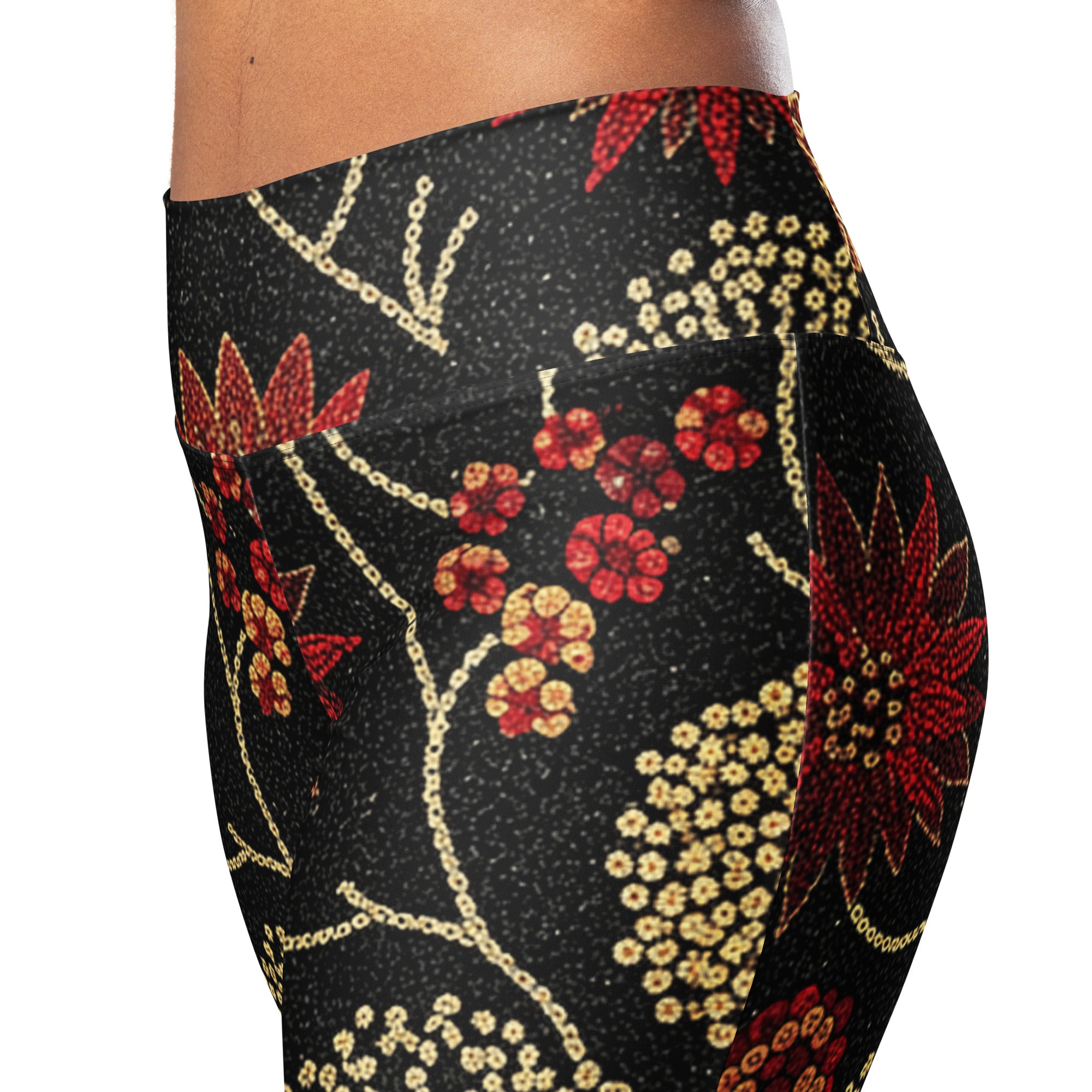 Gold Paillette Rose Garden Flare Leggings | GearBunch