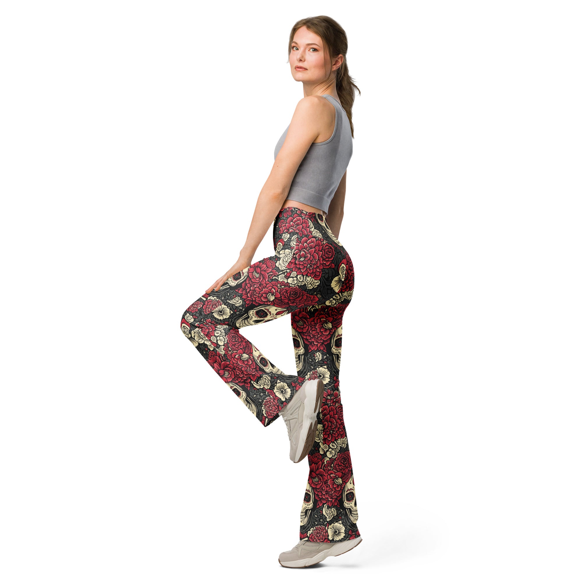 La Catrina Floral Crown Flare Leggings | GearBunch