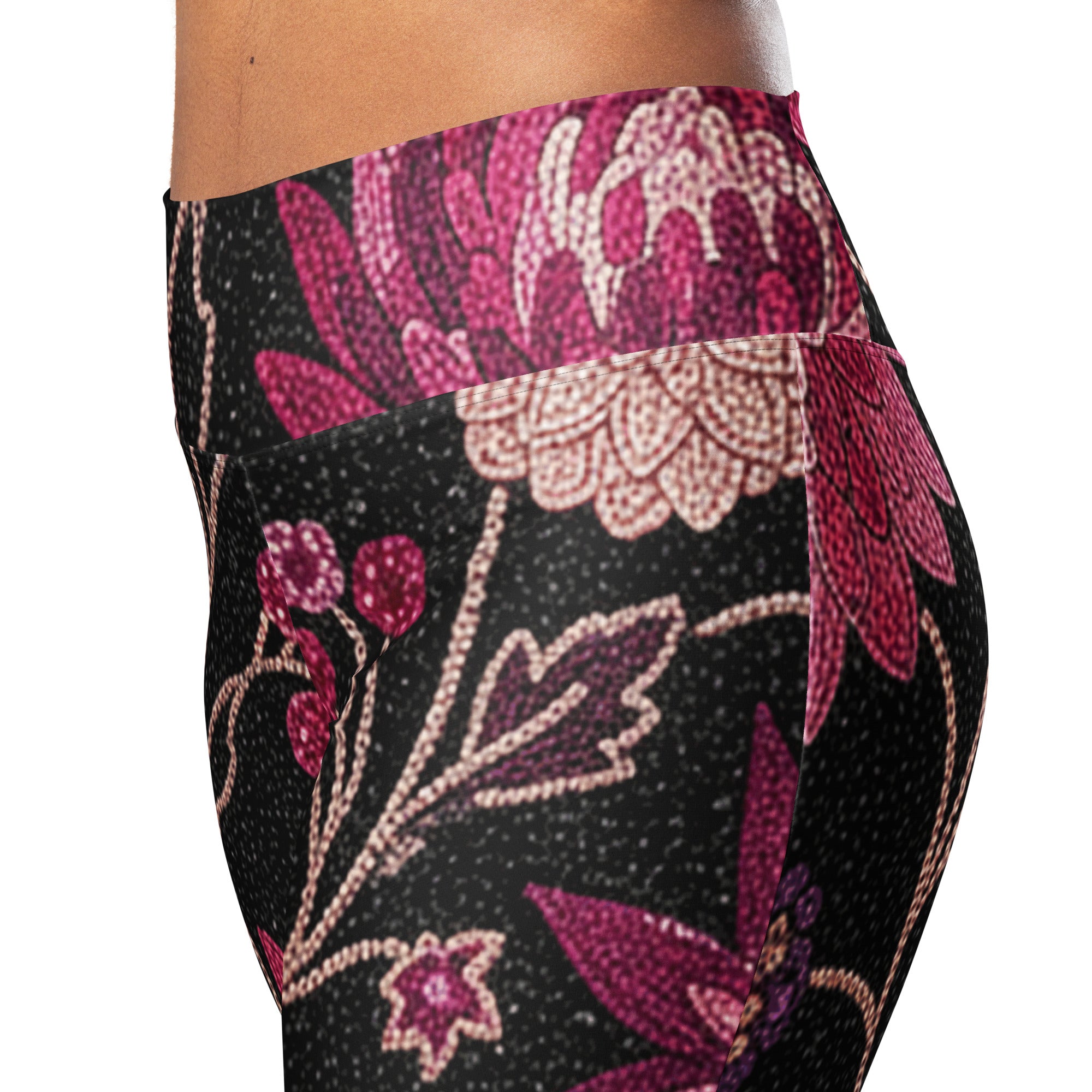 Midnight Paillette Peony Flare Leggings | GearBunch