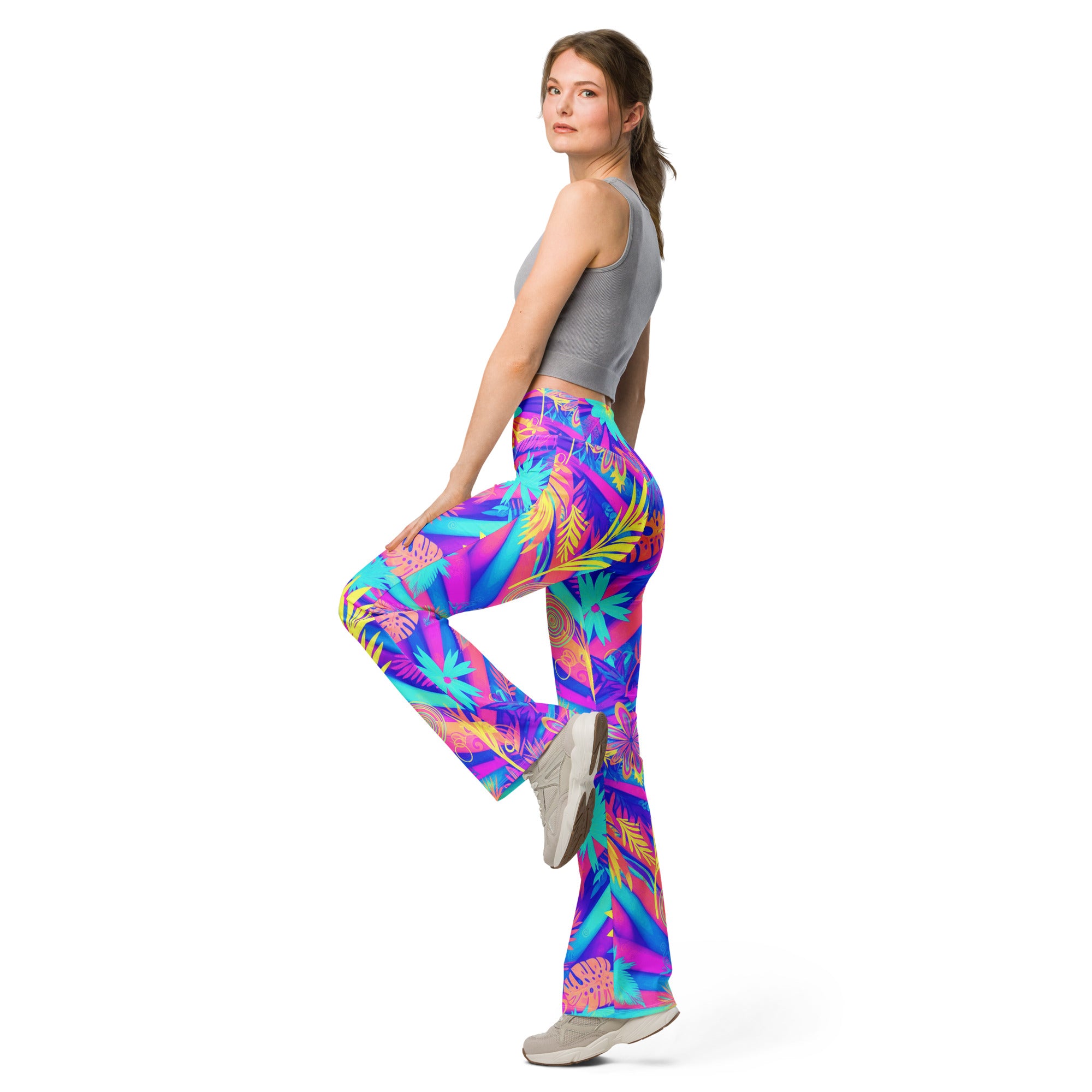 Psychedelic Tropical Laser Flare Leggings | GearBunch