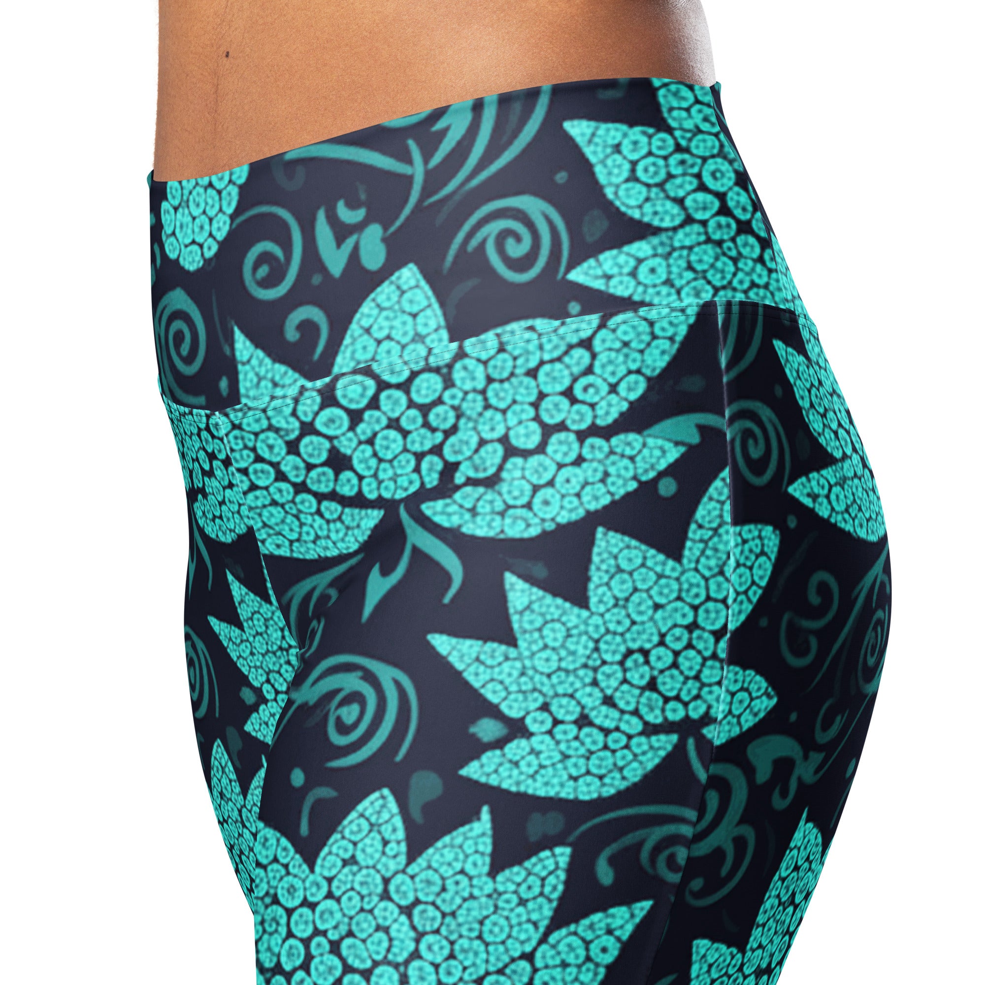 Teal Paillette Lotus Flare Leggings | GearBunch