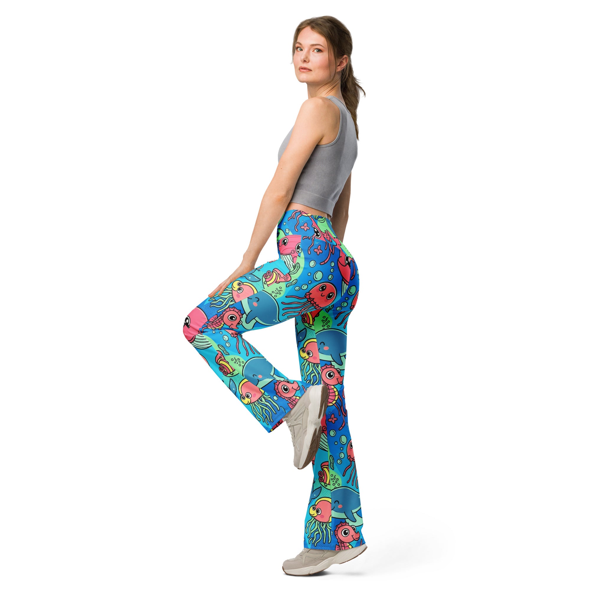 Vibrant Ocean Creatures Flare Leggings | GearBunch