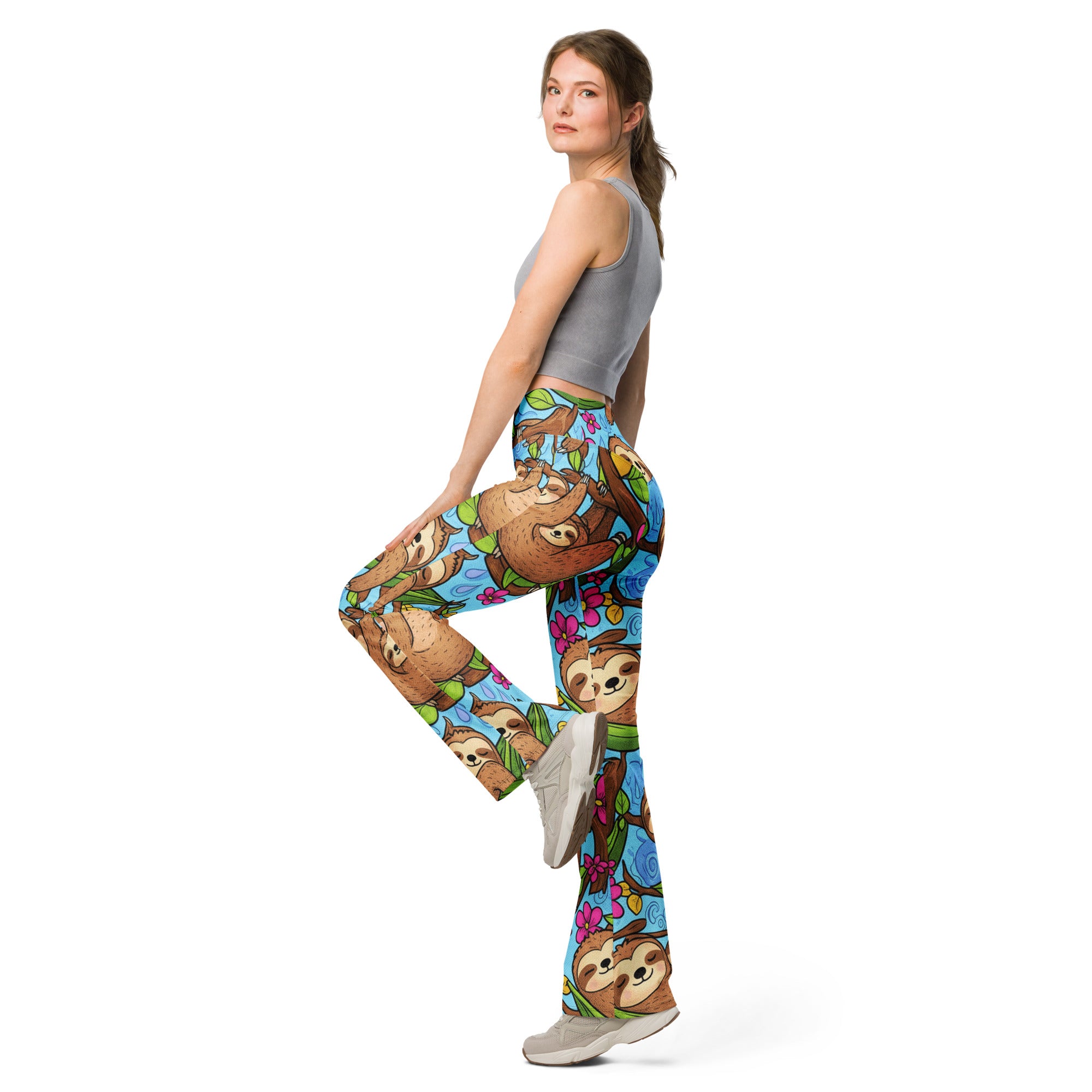 Vibrant Sloth Chill Flare Leggings | GearBunch