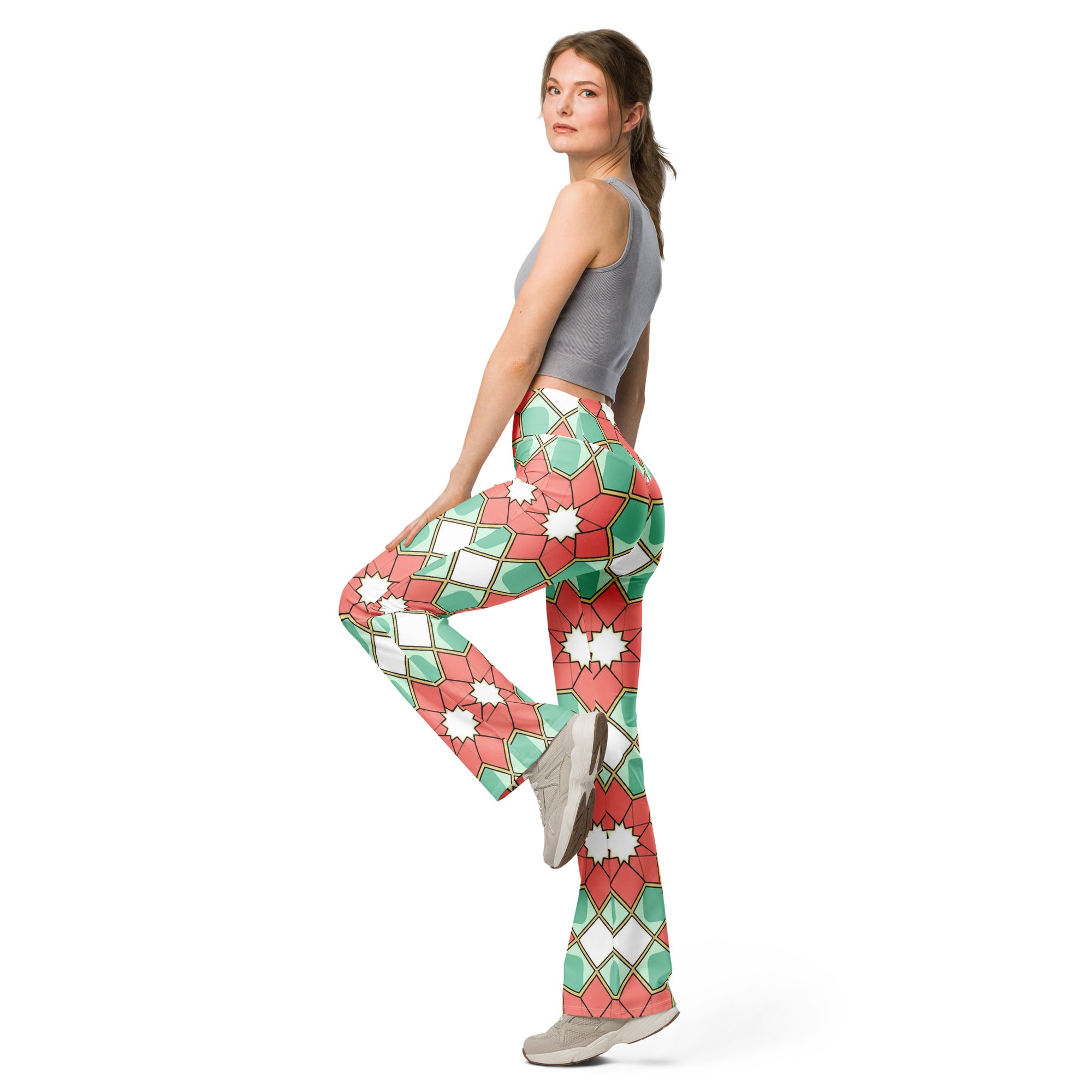 Zellige Coral Mint Flare Leggings | GearBunch