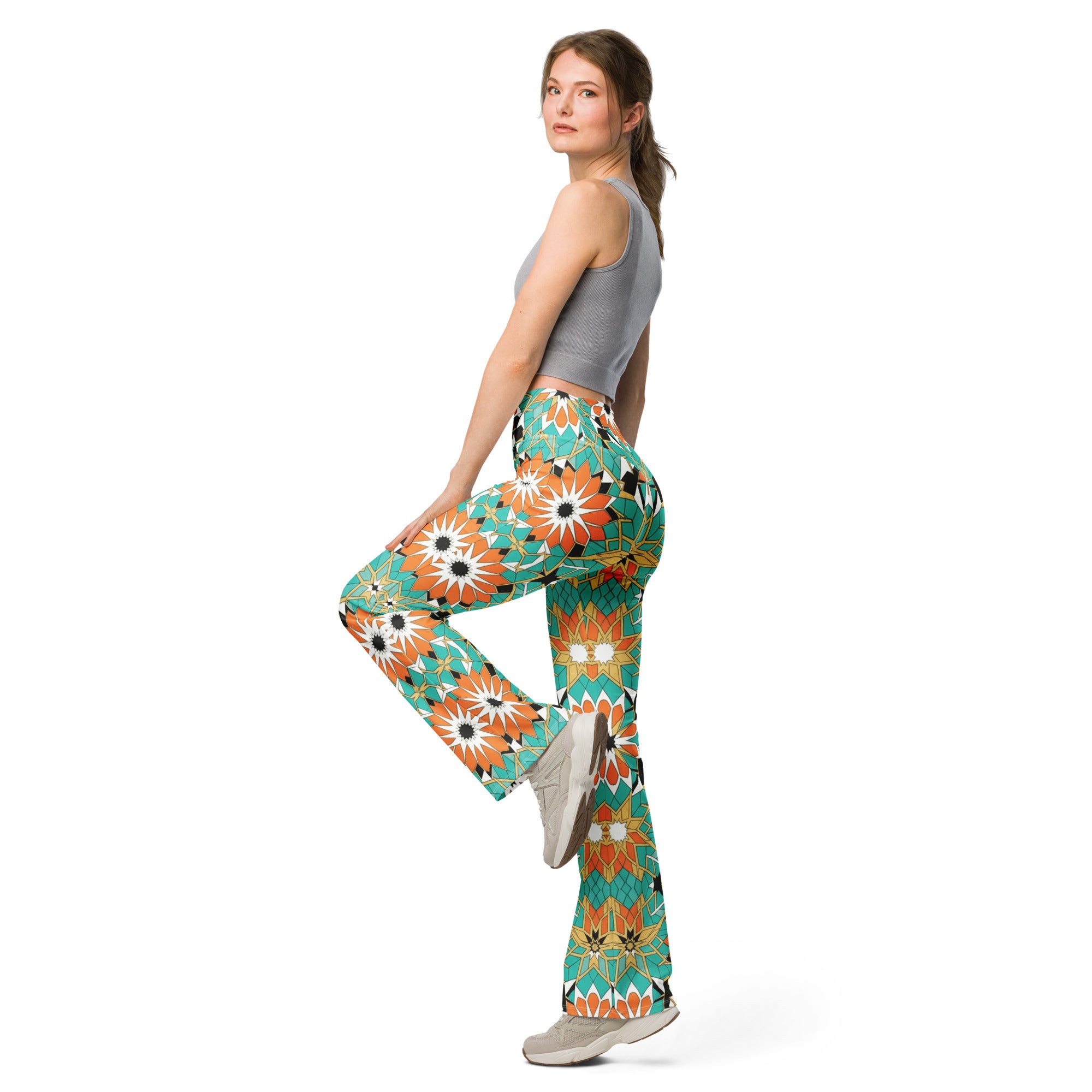 Zellige Turquoise Coral Flare Leggings | GearBunch