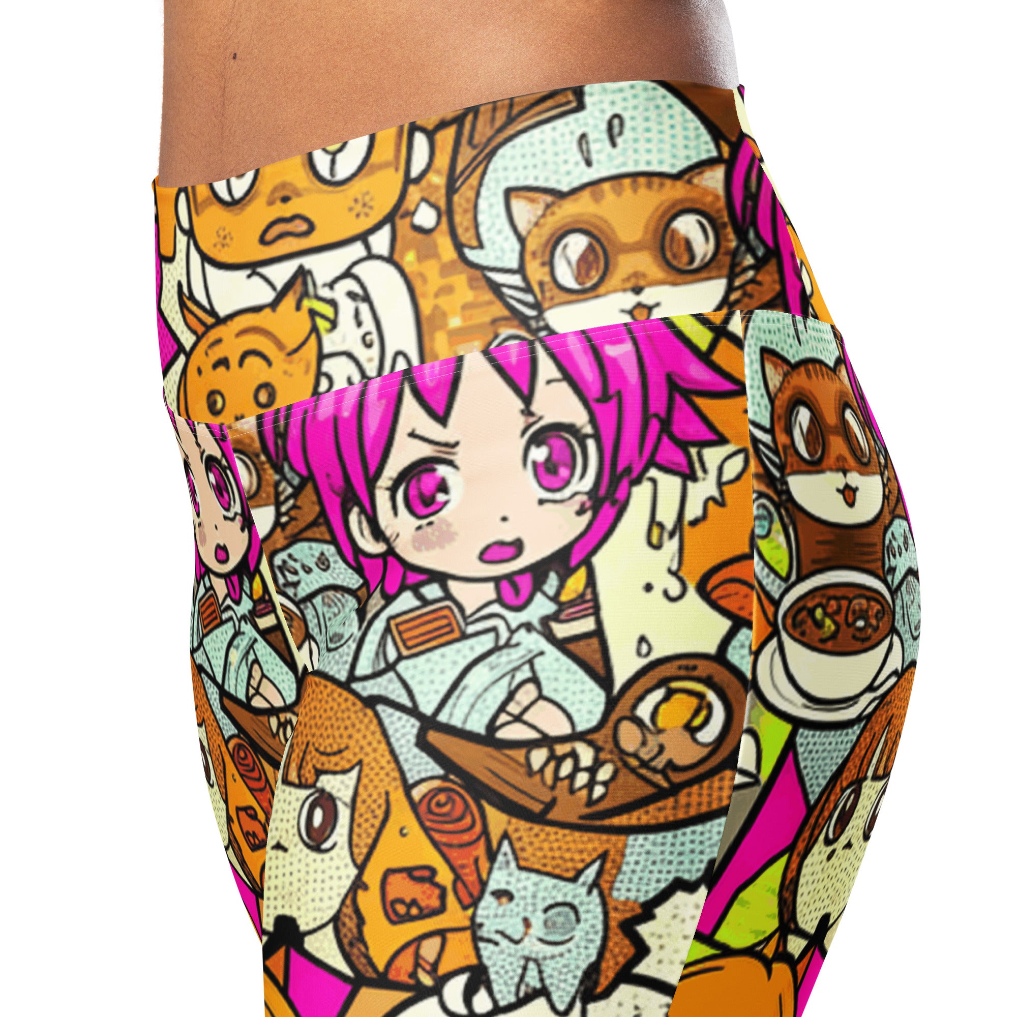Anime Collage Cat Cafe Flare Leggings | GearBunch