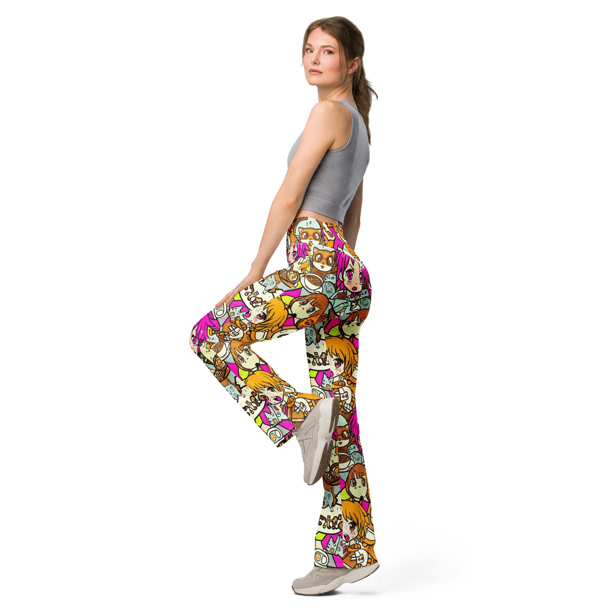 Anime Collage Cat Cafe Flare Leggings | GearBunch