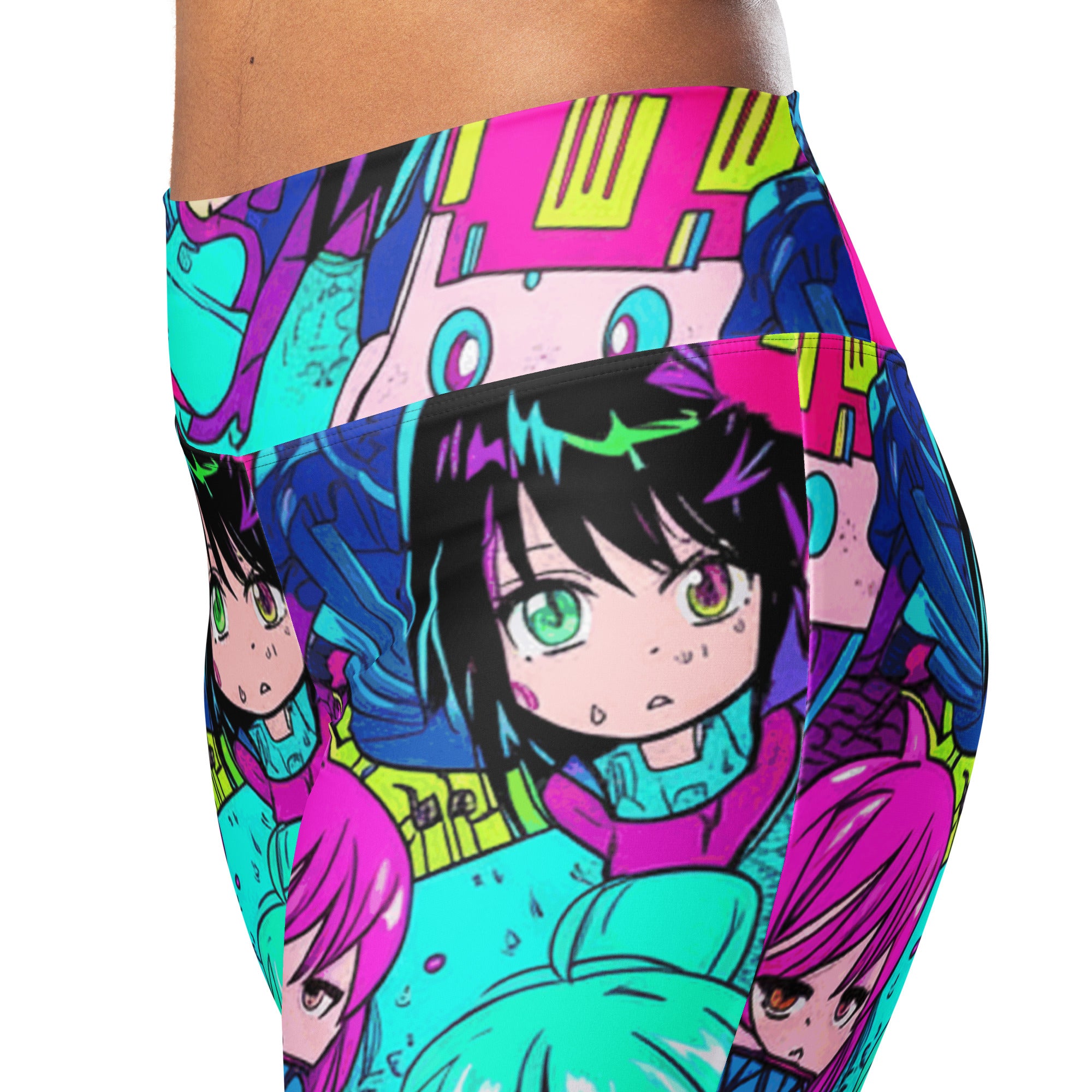 Anime Collage Cyberpunk Flare Leggings | GearBunch