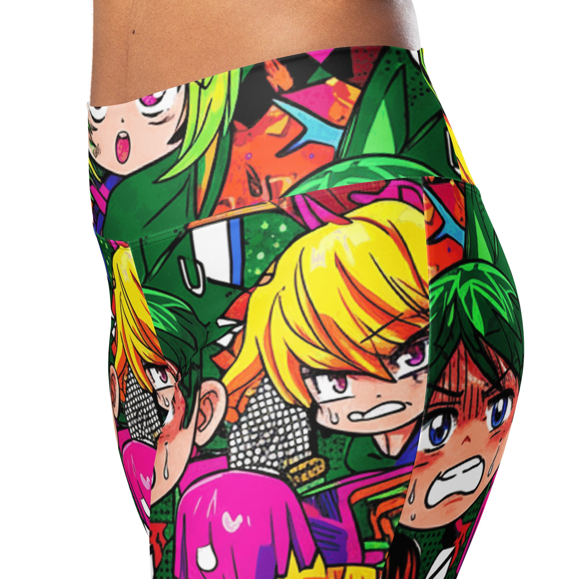 Vibrant Anime Collage Flare Leggings | GearBunch