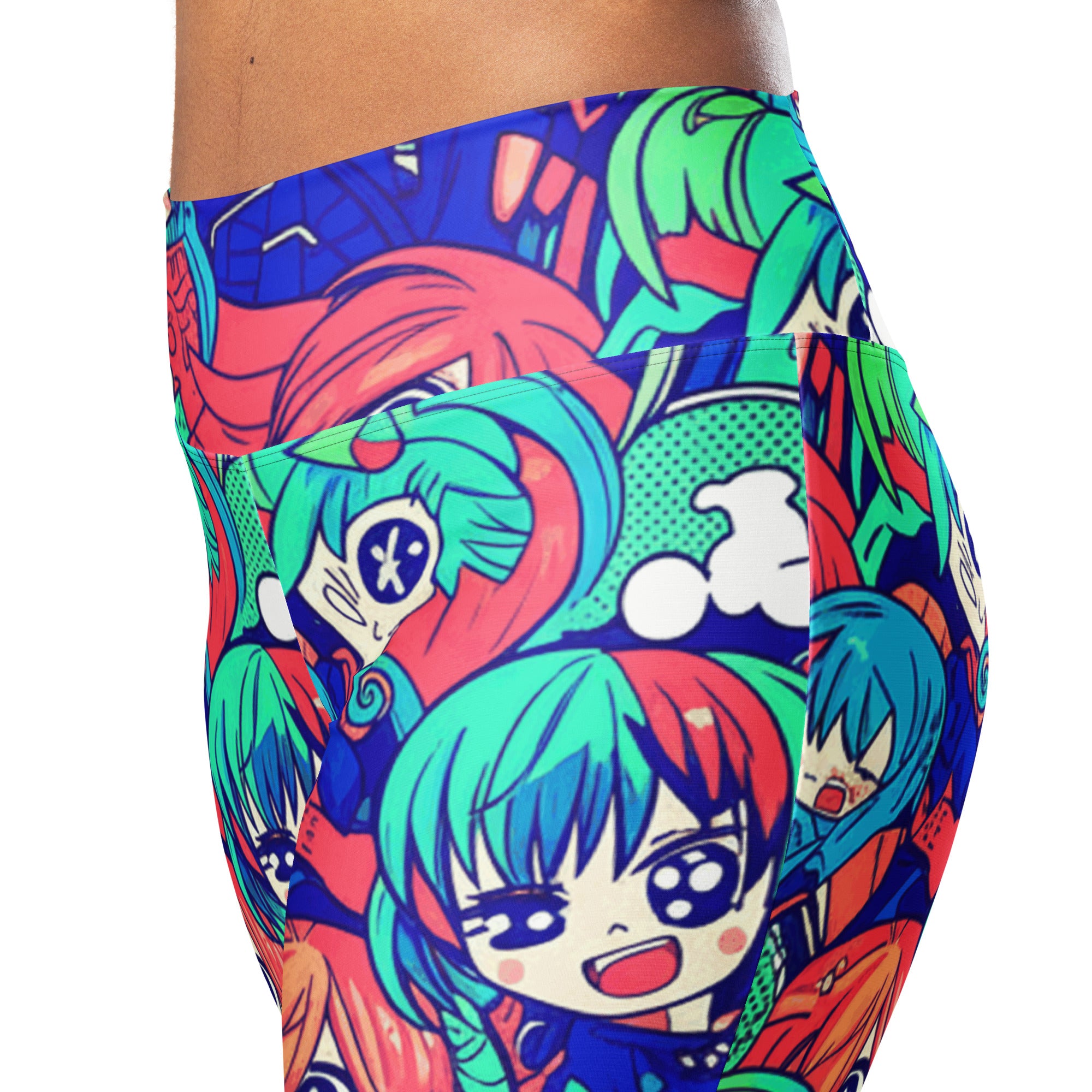 Anime Collage Ocean Wave Flare Leggings | GearBunch