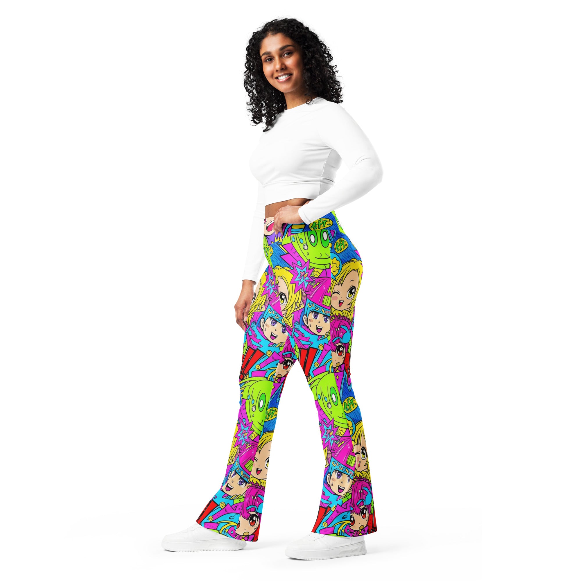 Anime Collage Chibi Party Flare Leggings | GearBunch