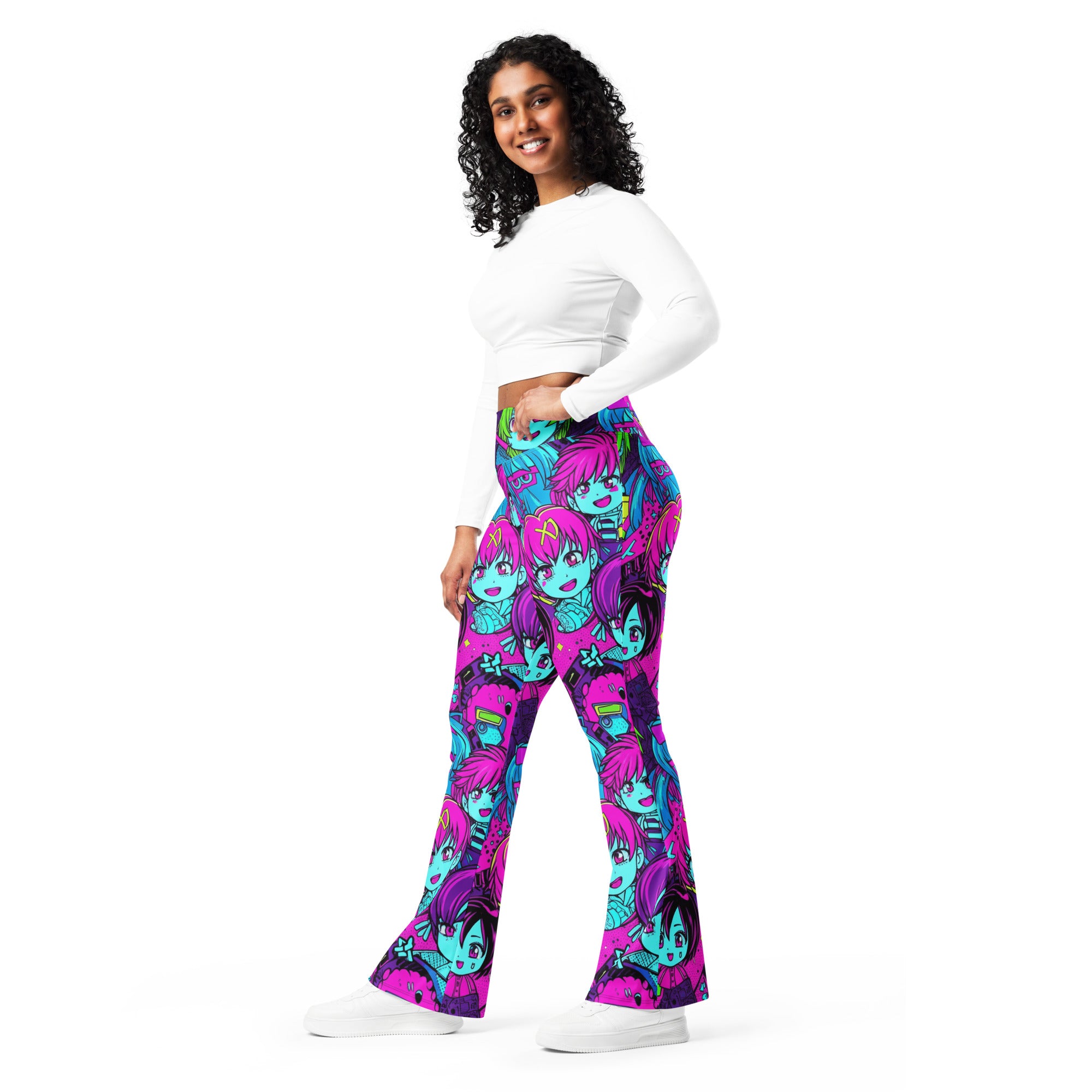 Anime Collage Cyberpunk Flare Leggings | GearBunch