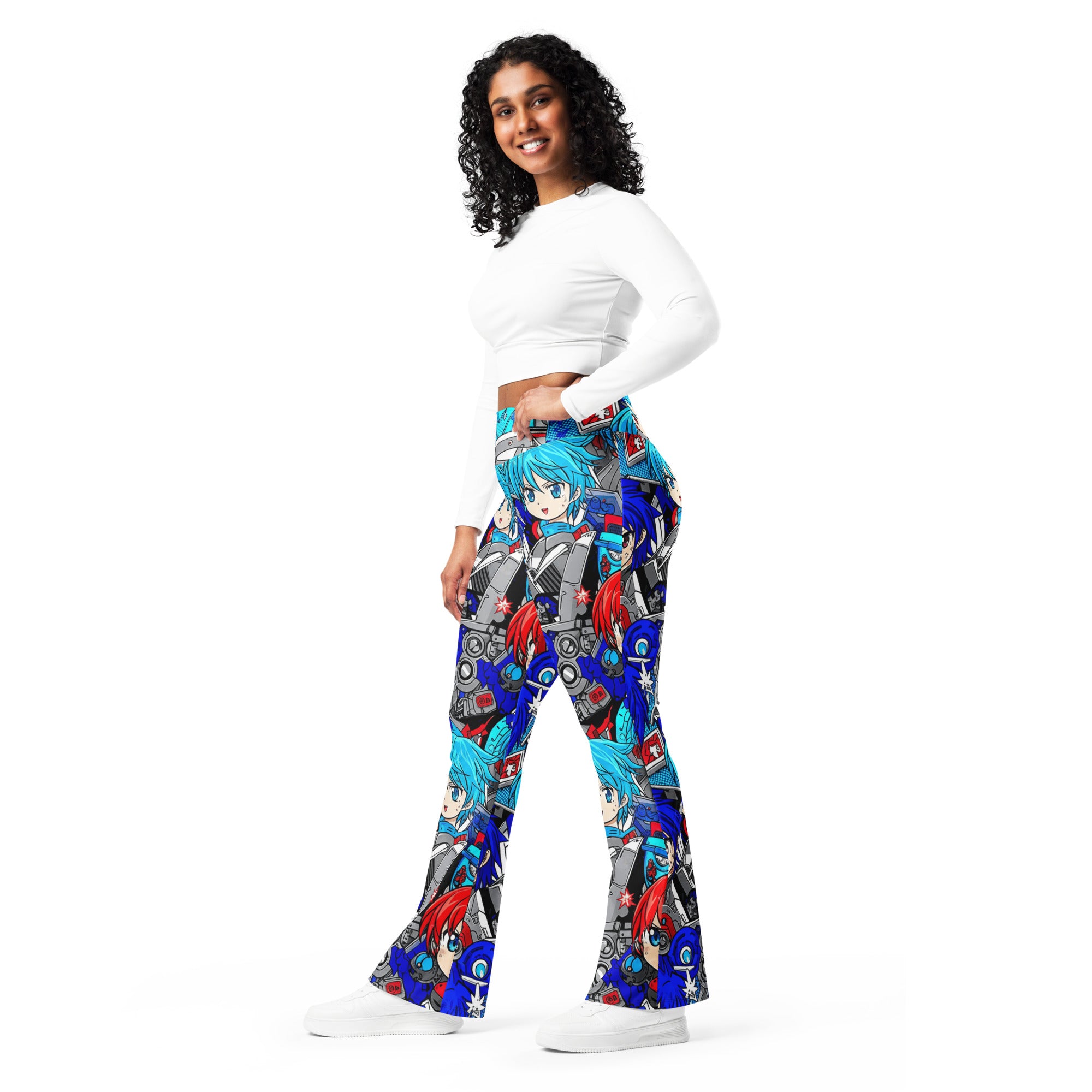 Anime Collage Mecha Pilot Flare Leggings | GearBunch