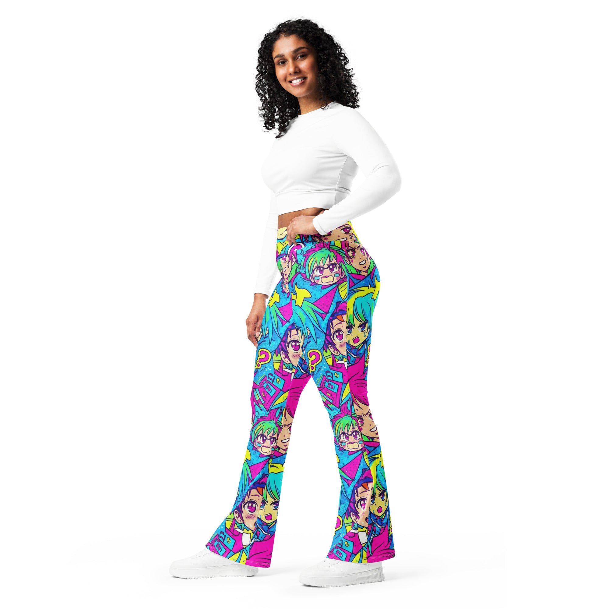 Neon Tokyo Anime Collage Flare Leggings | GearBunch