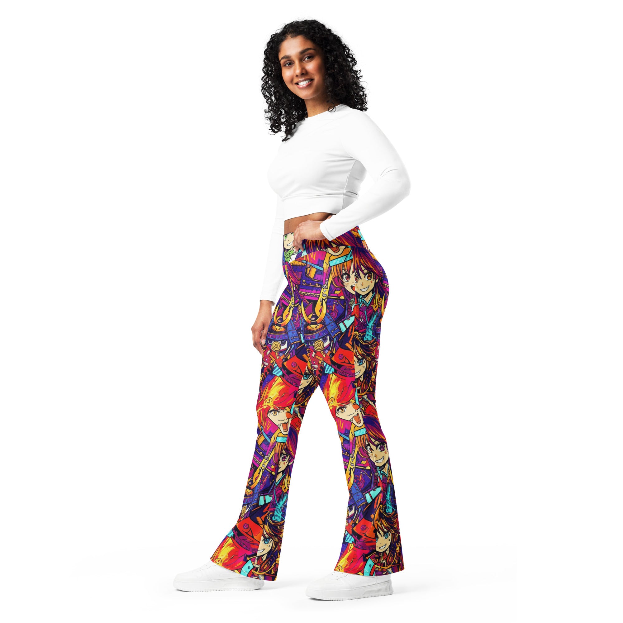 Anime Collage Sunset Samurai Flare Leggings | GearBunch