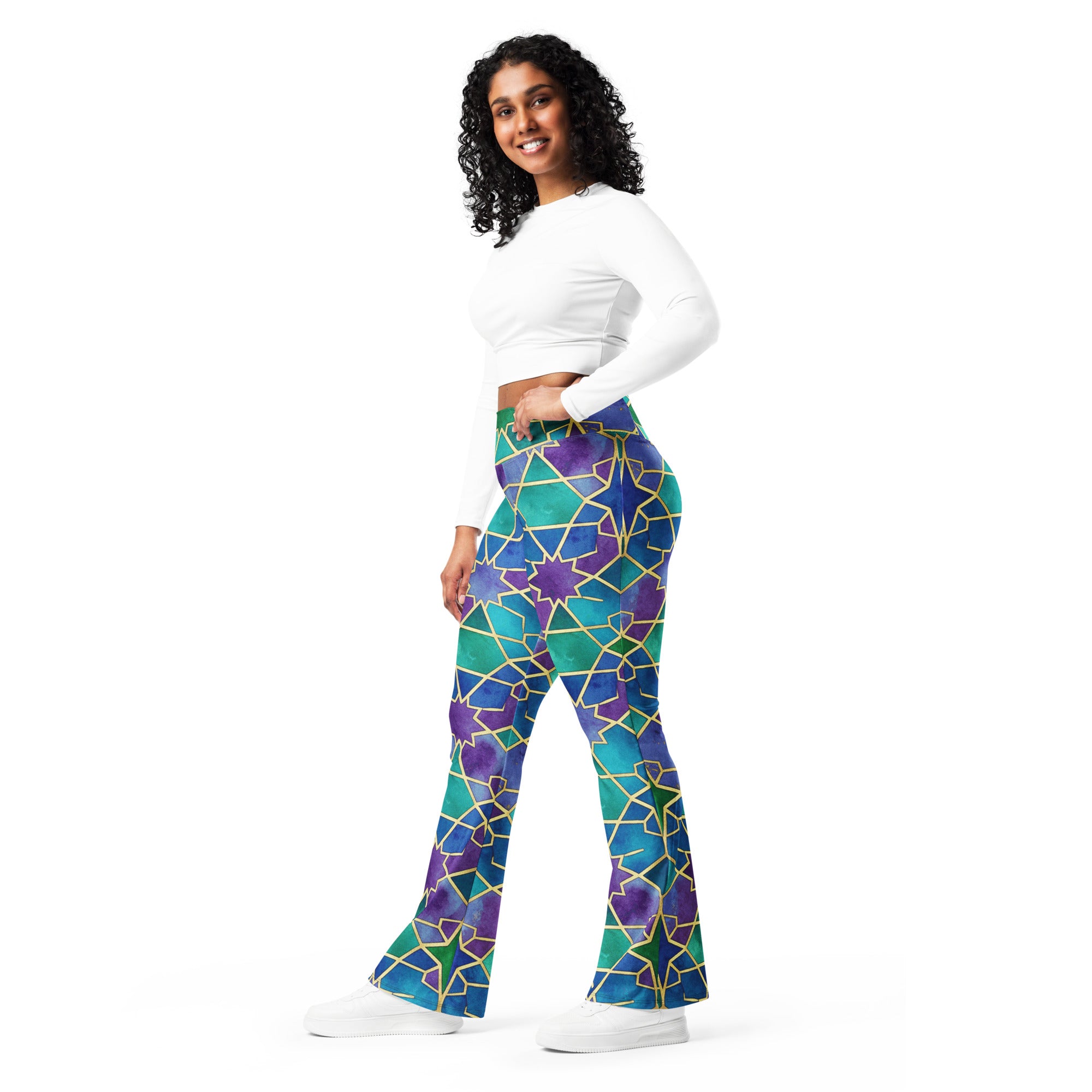 Arabic Peacock Plume Flare Leggings | GearBunch