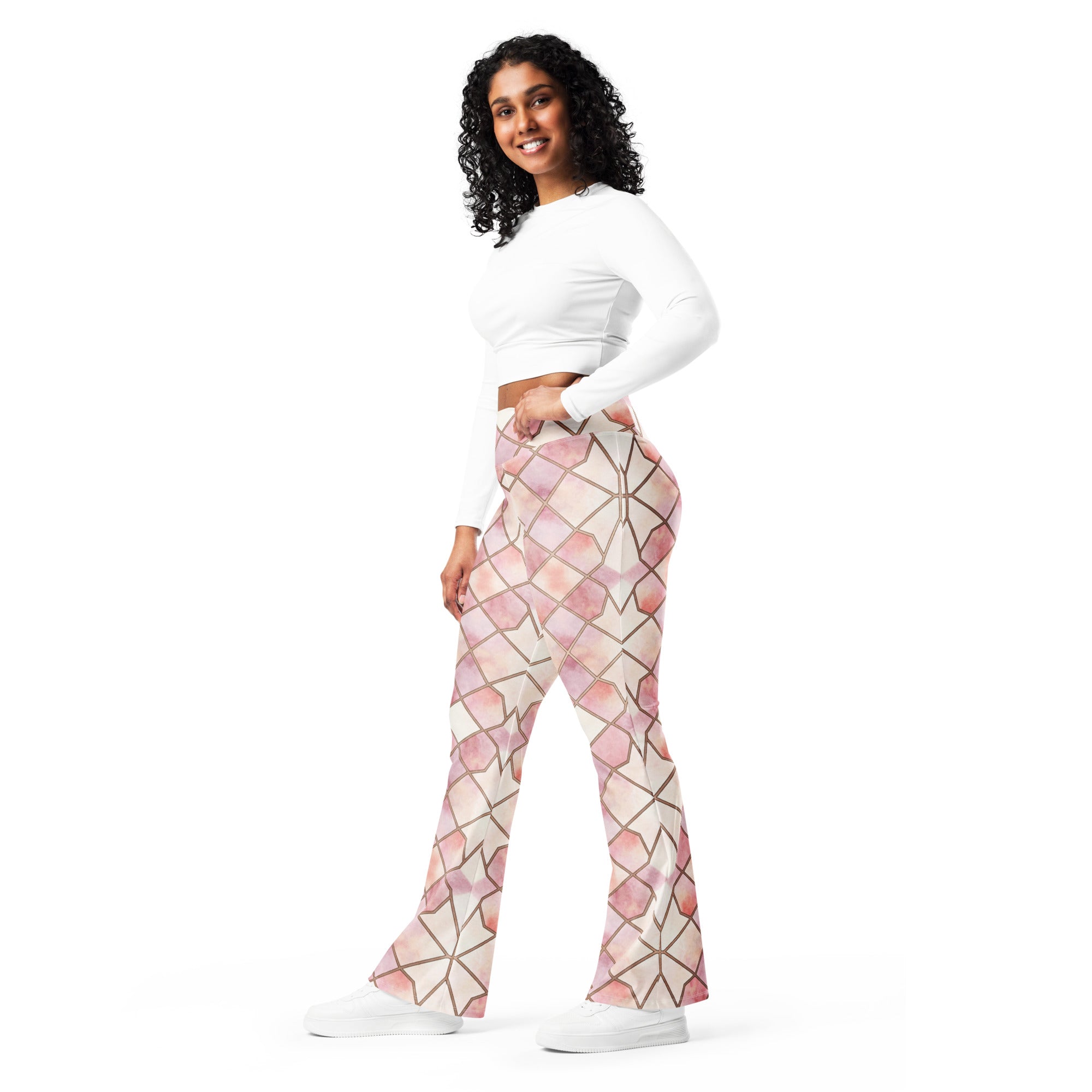 Arabic Rose Quartz Flare Leggings | GearBunch