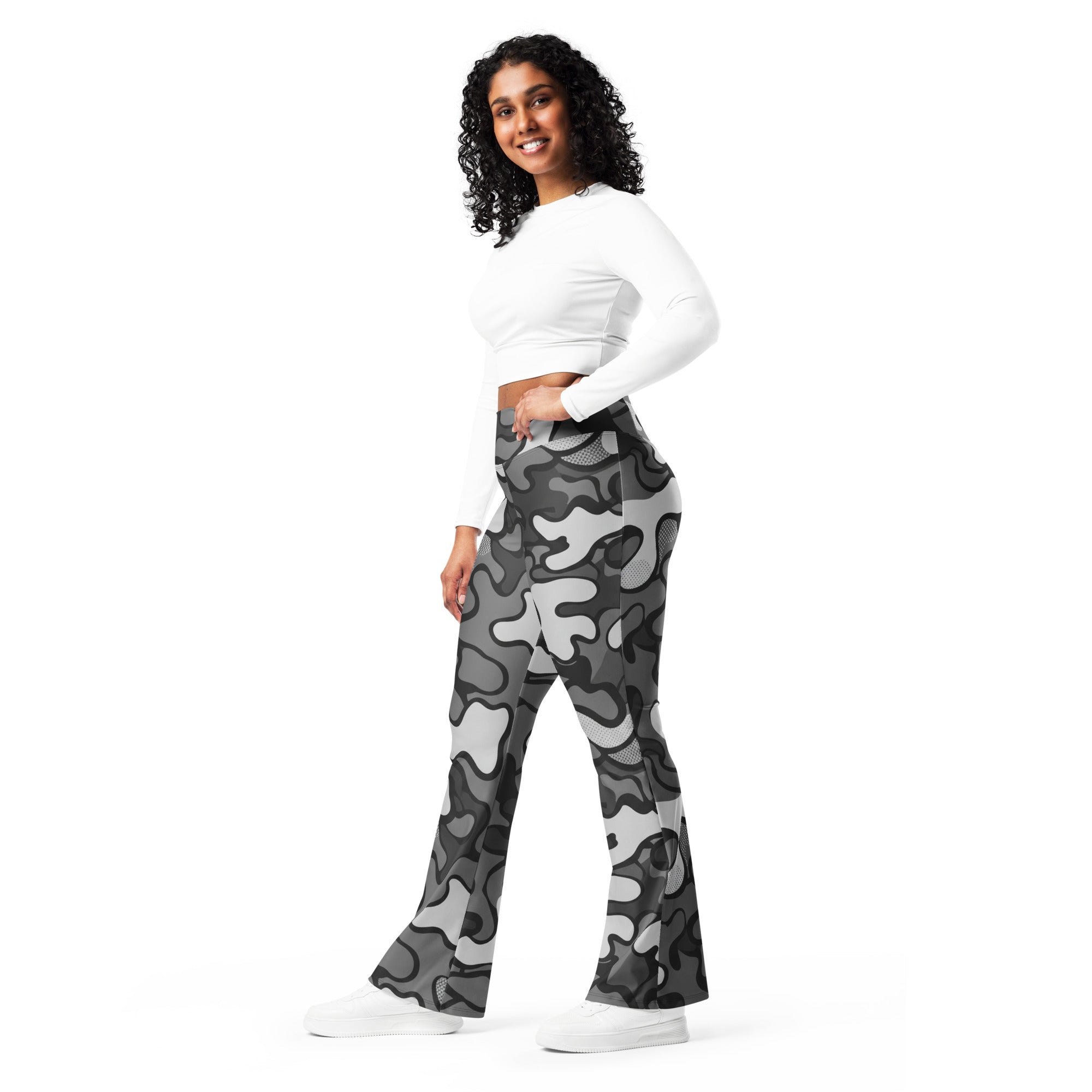 Charcoal Steel Camo Flare Leggings | GearBunch