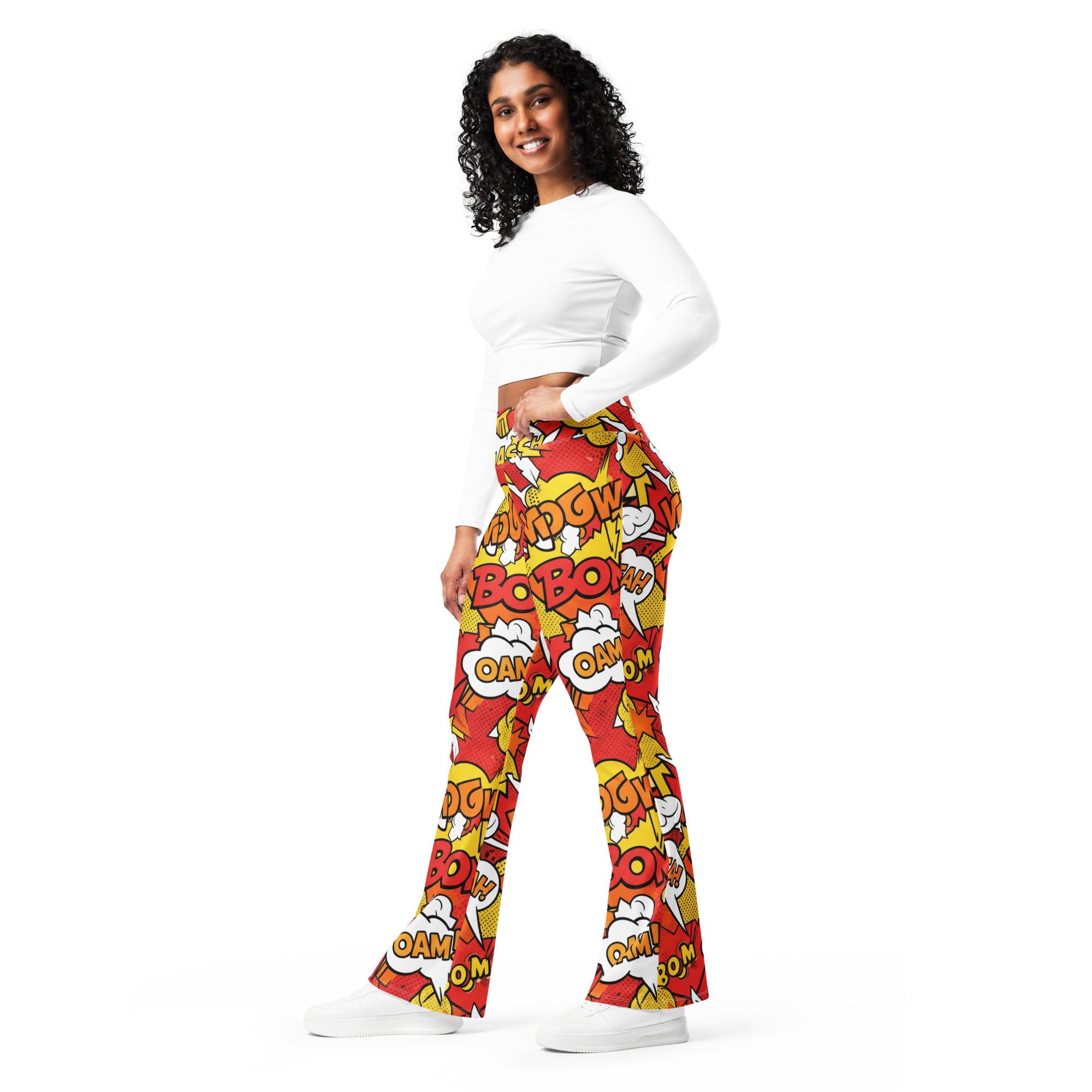 Comic Pop Fire Engine Flare Leggings | GearBunch