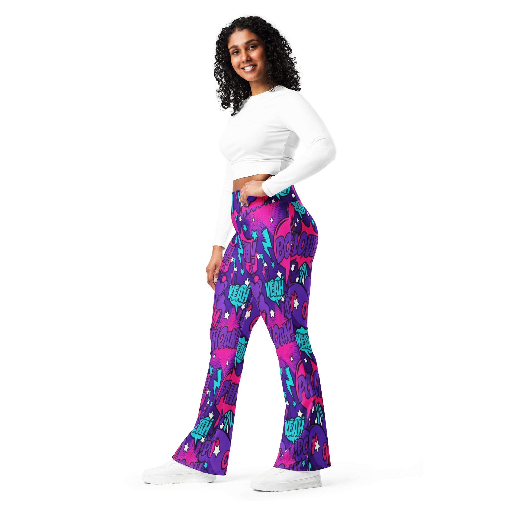 Comic Pop Galaxy Purple Flare Leggings | GearBunch
