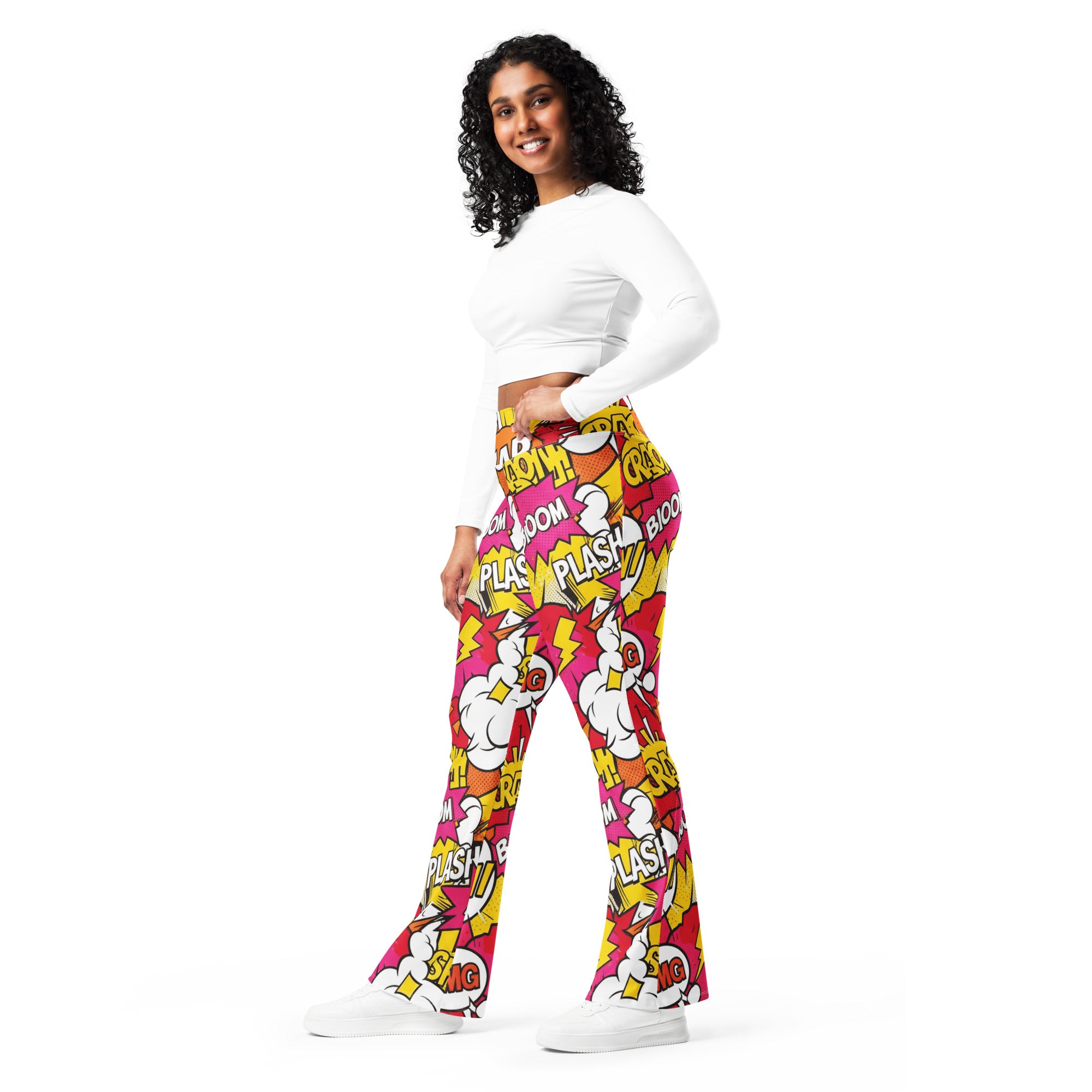 Comic Pop Sunset Orange Flare Leggings | GearBunch