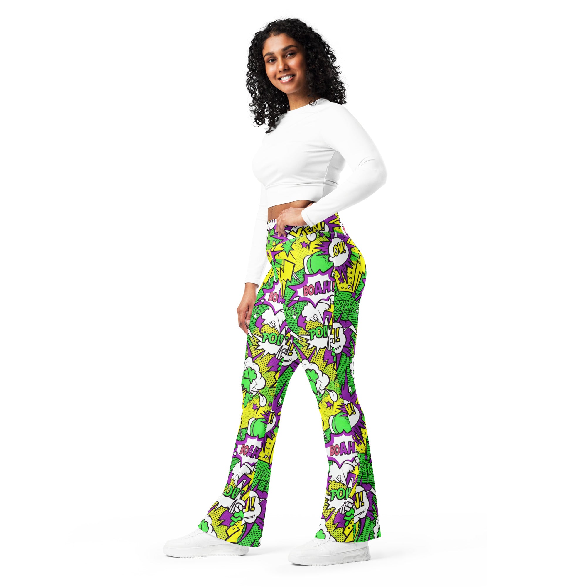 Comic Pop Toxic Green Flare Leggings | GearBunch