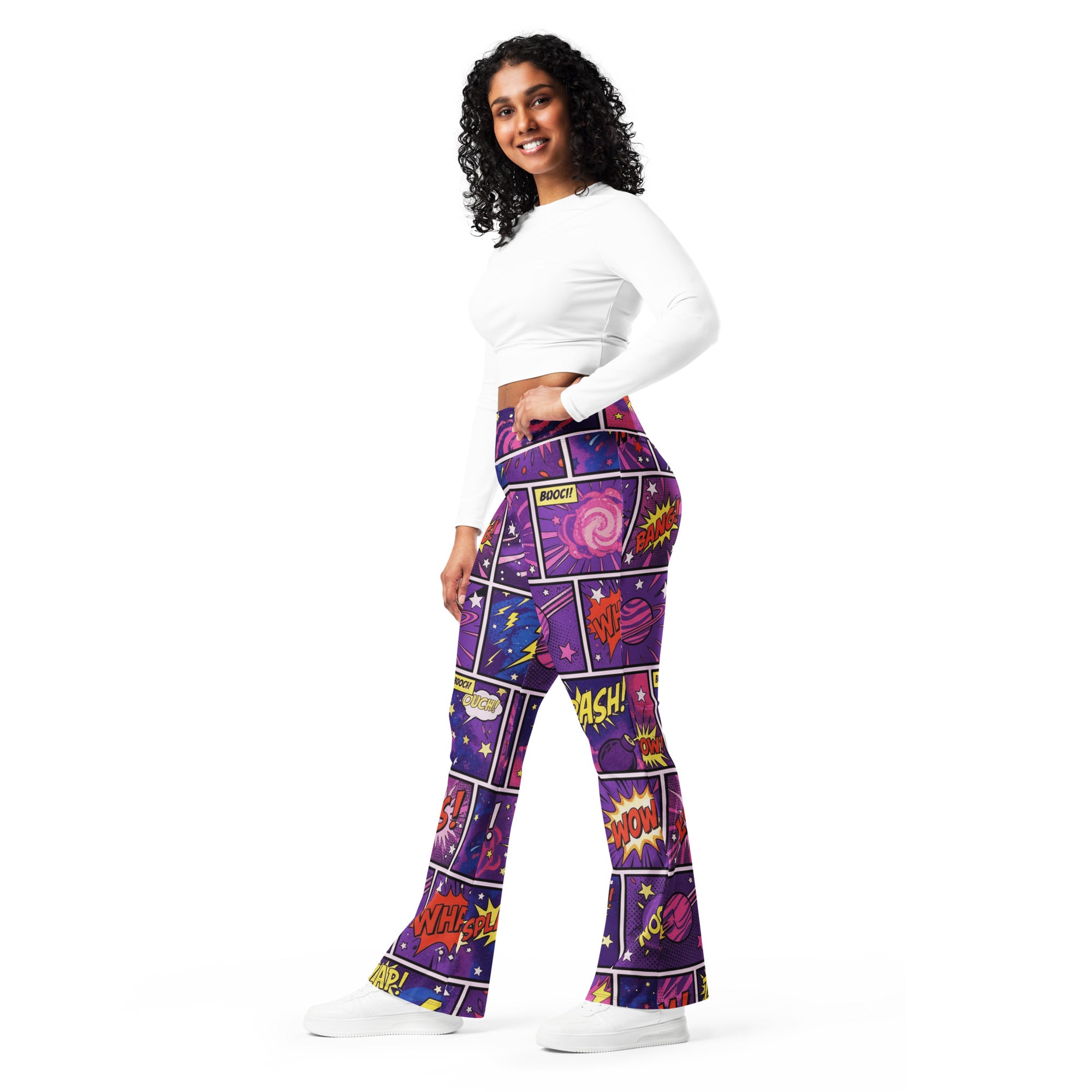 Comic Strip Cosmic Boom Flare Leggings | GearBunch