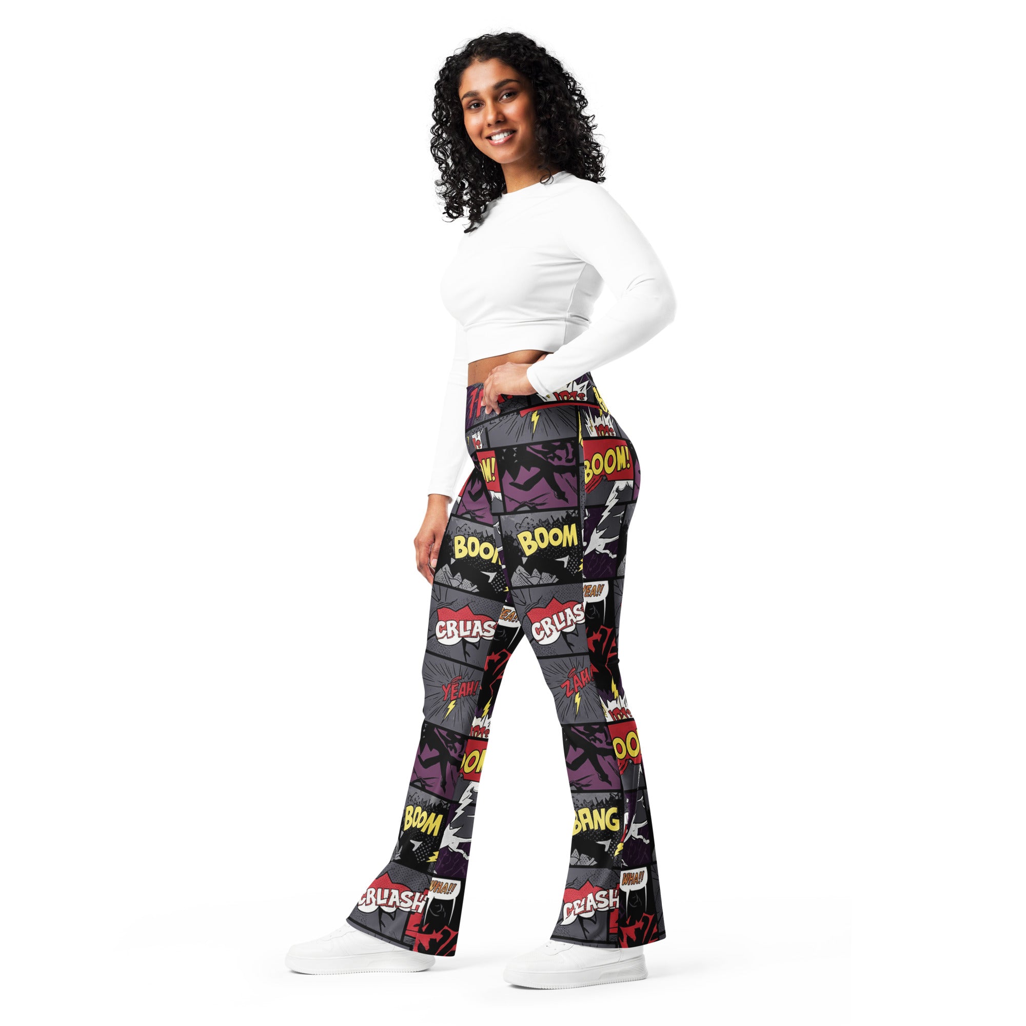 Comic Strip Dark Knight Flare Leggings | GearBunch