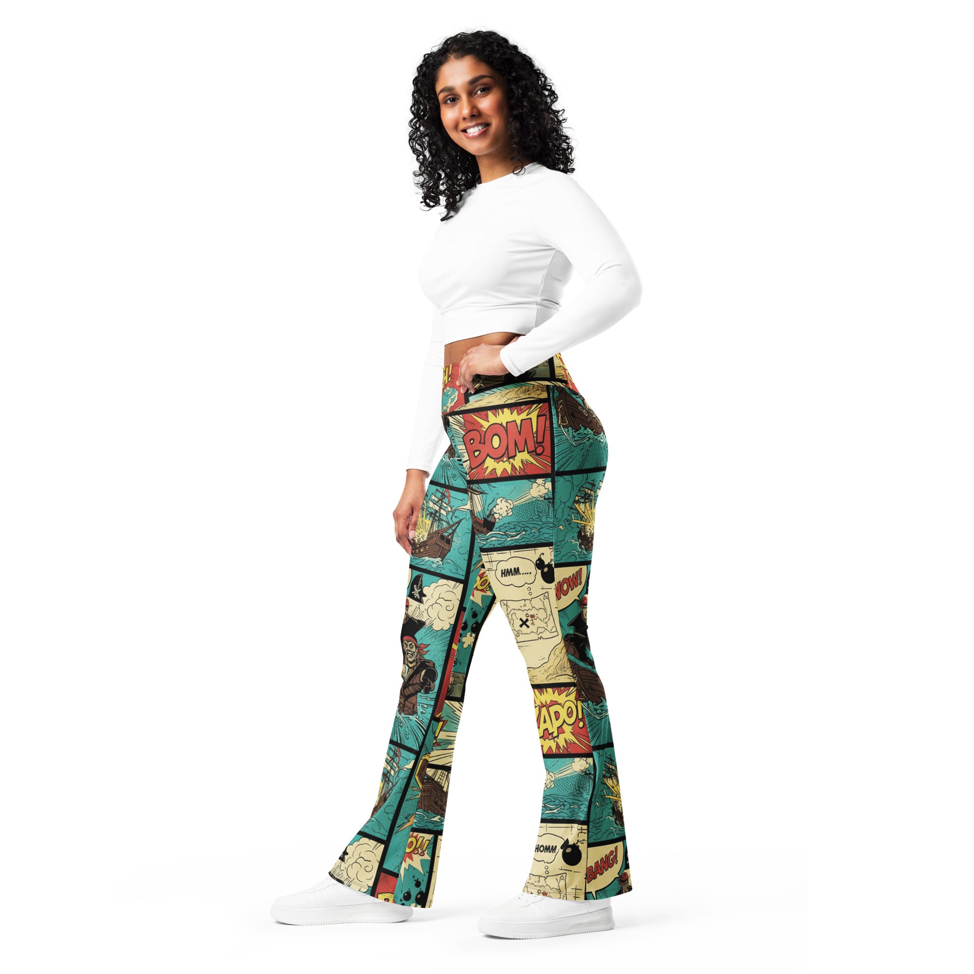 Comic Strip Pirate Adventure Flare Leggings | GearBunch