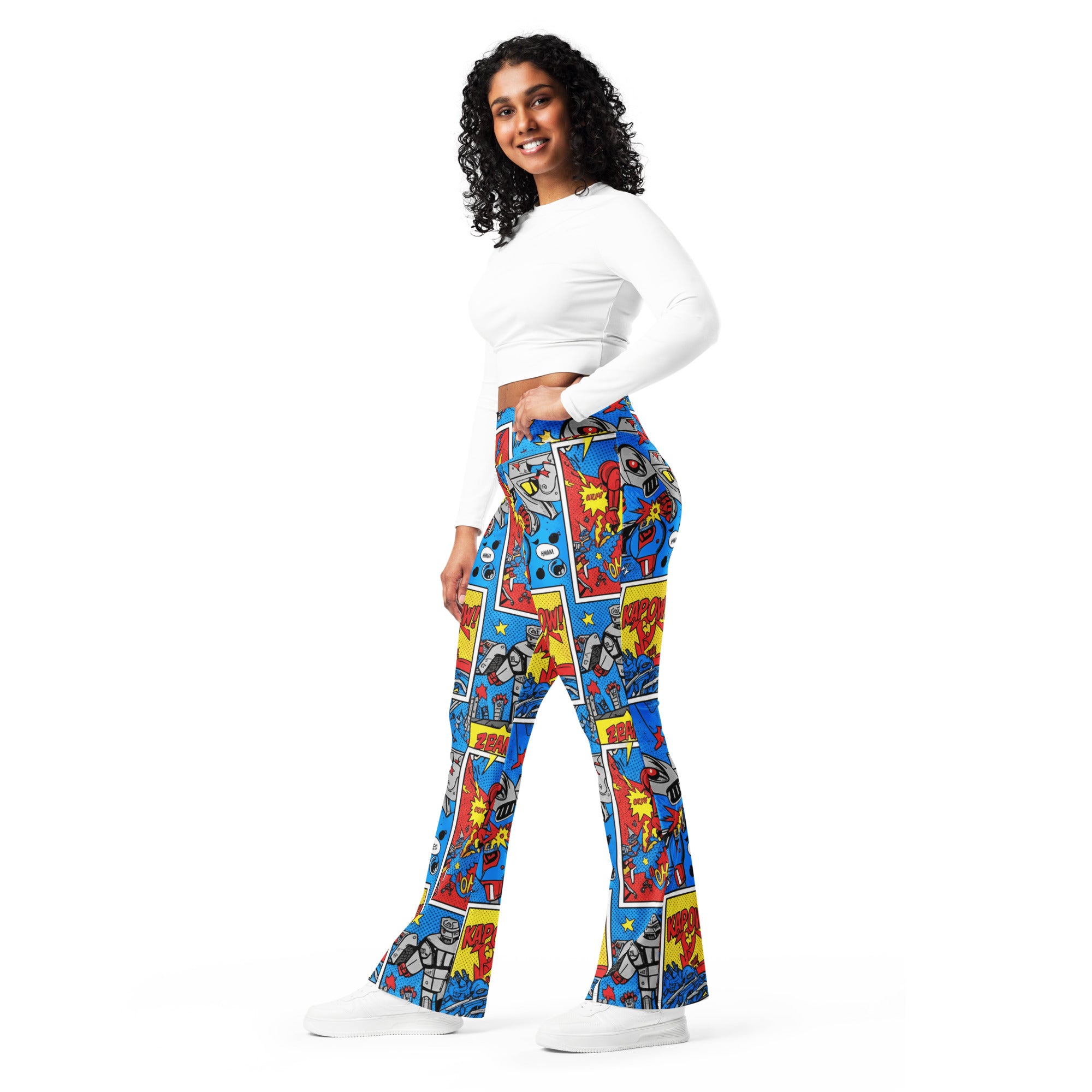 Comic Strip Robot Wars Flare Leggings | GearBunch