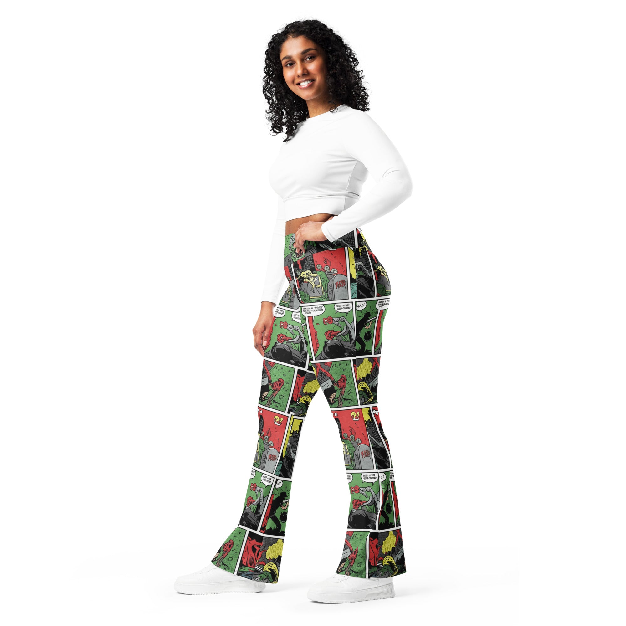 Comic Strip Zombie Apocalypse Flare Leggings | GearBunch