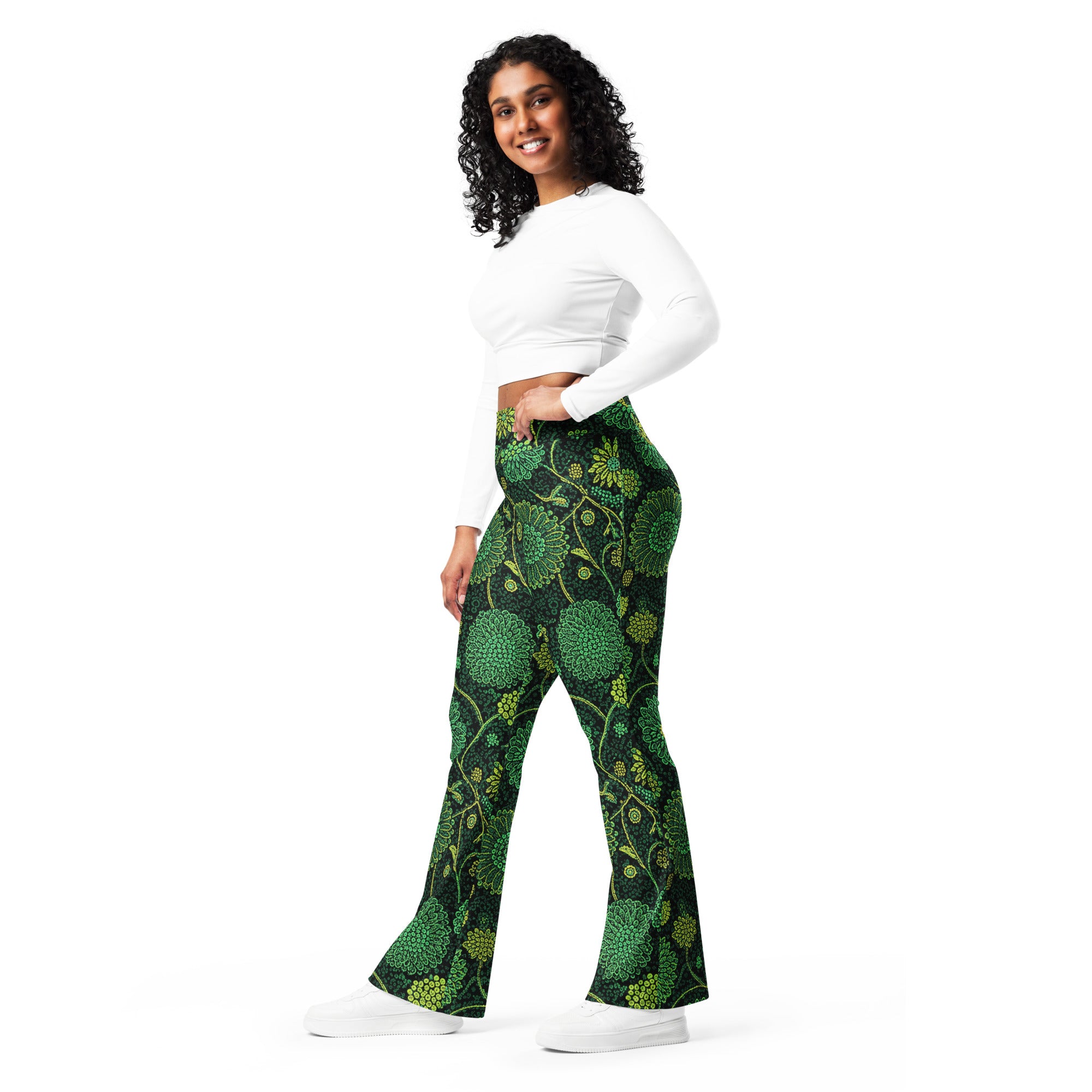 Emerald Paillette Jungle Flare Leggings | GearBunch