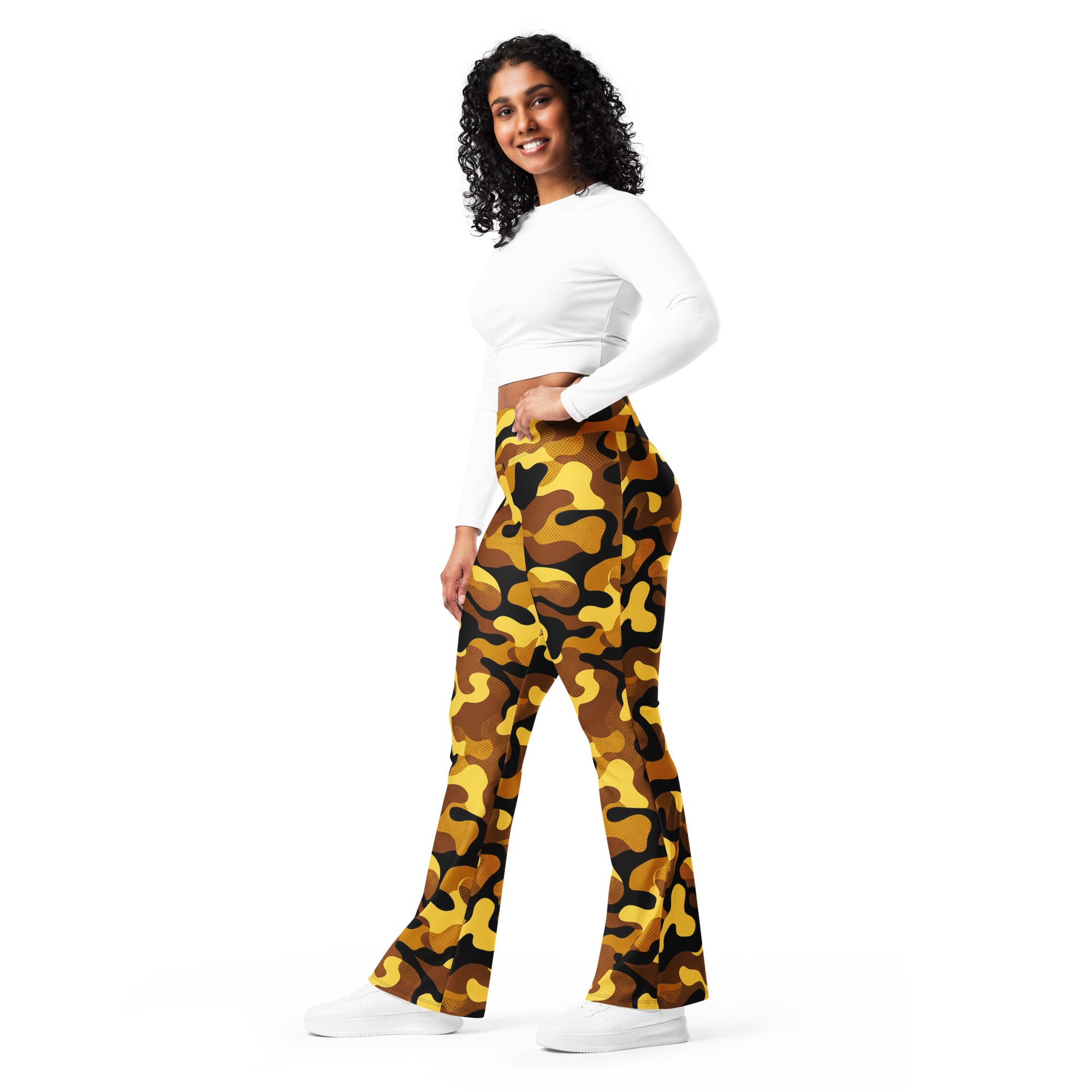 Gold Camo Flare Leggings | GearBunch