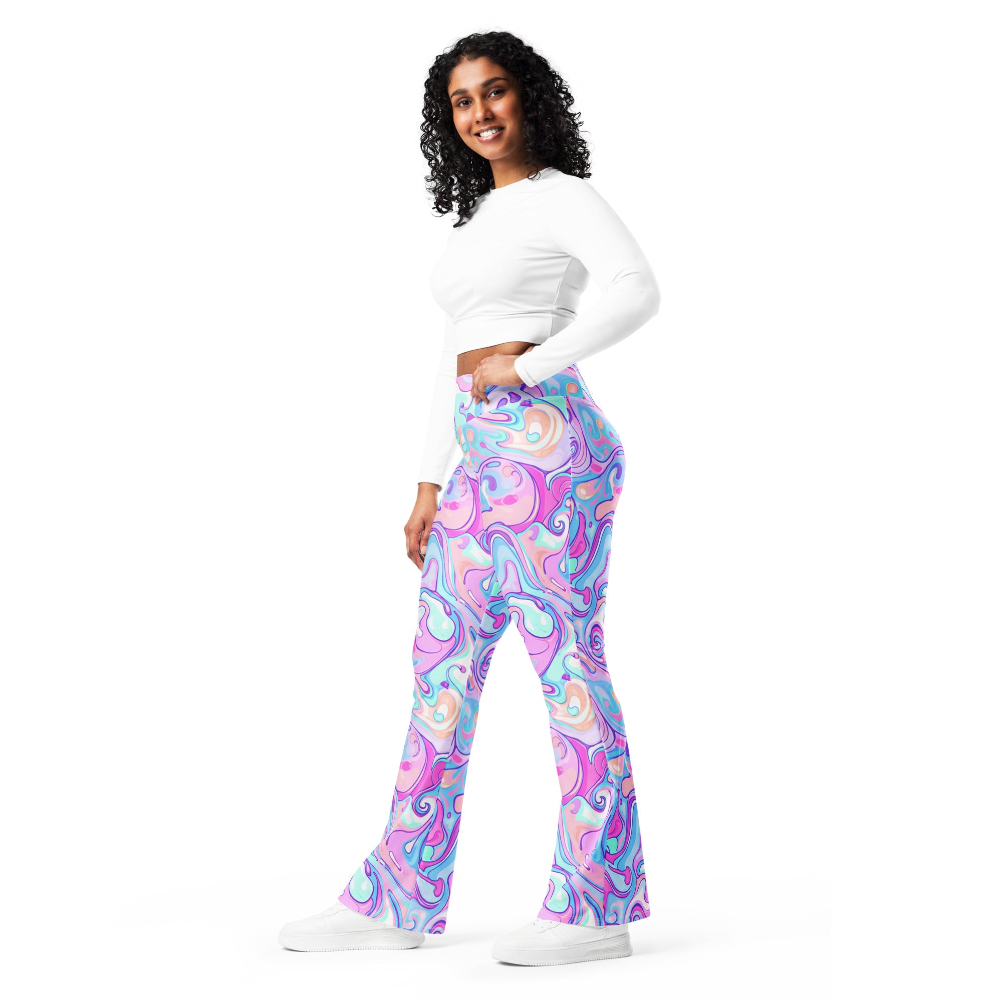 Liquid Marble Cotton Candy Flare Leggings | GearBunch