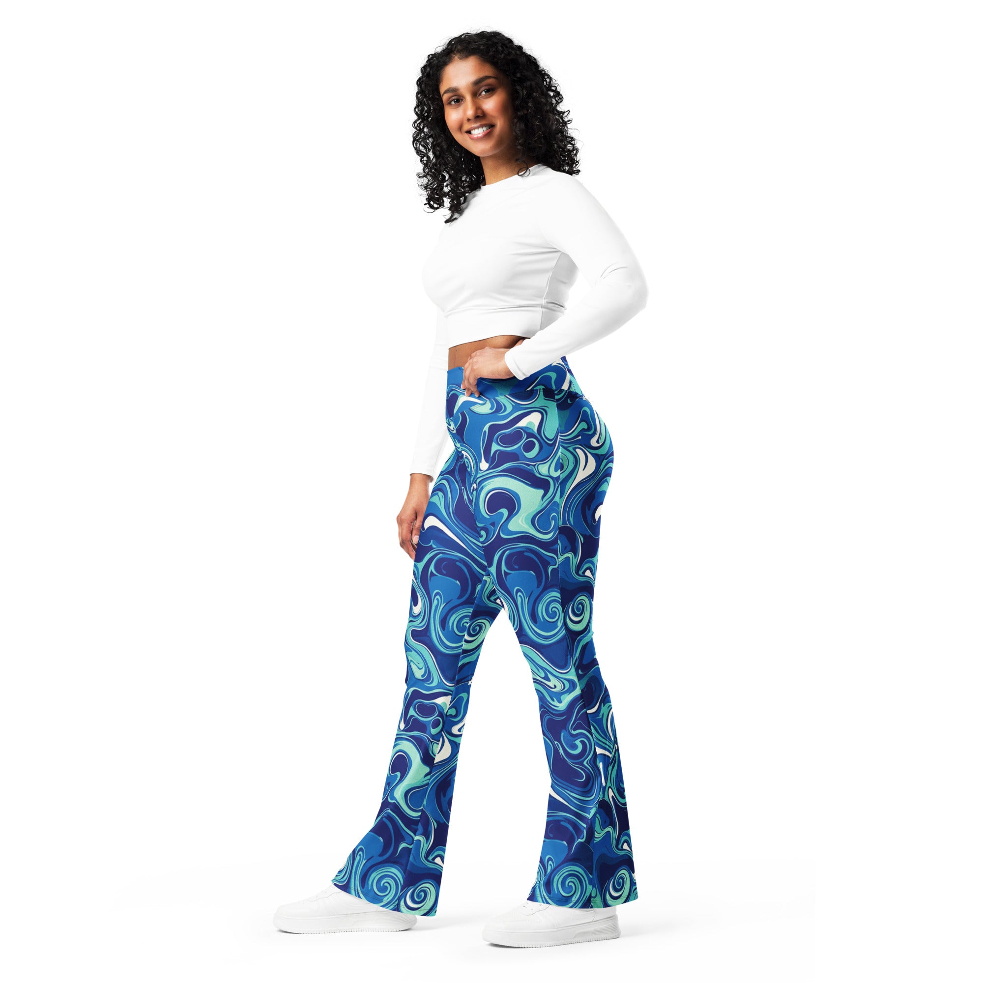 Liquid Marble Ocean Current Flare Leggings | GearBunch