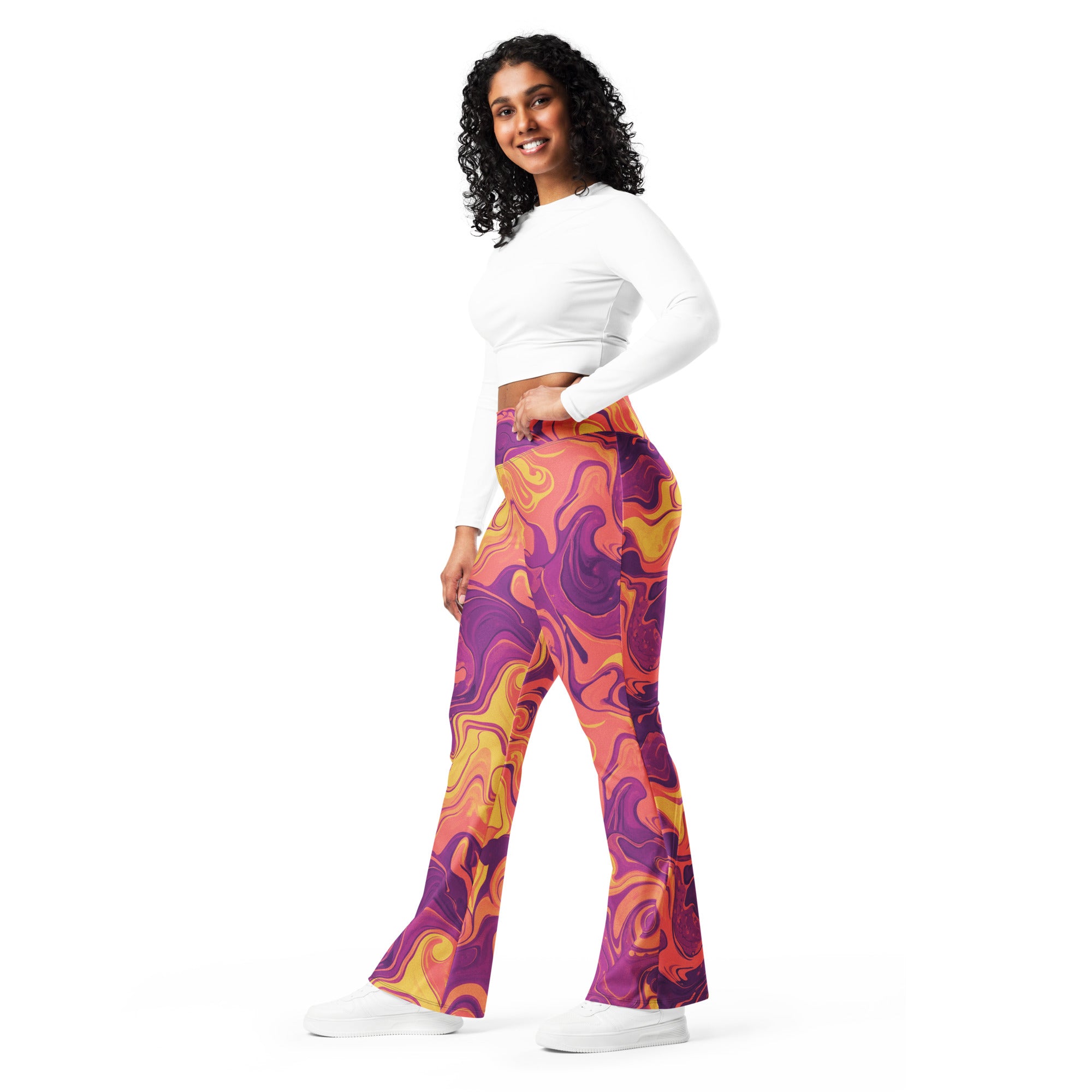 Liquid Marble Sunset Horizon Flare Leggings | GearBunch