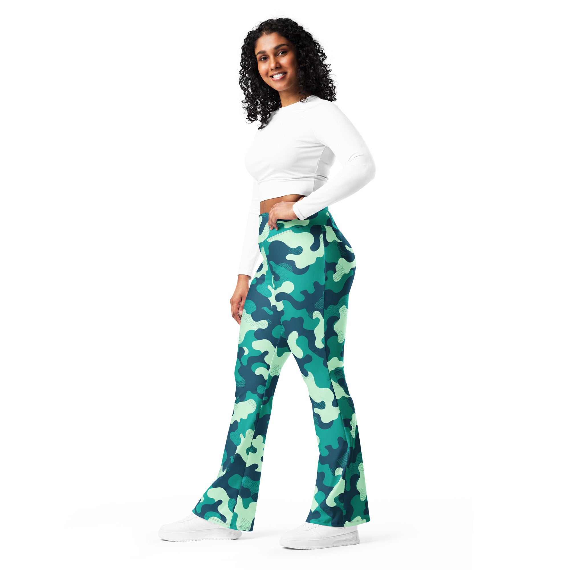 Ocean Teal Camo Flare Leggings | GearBunch