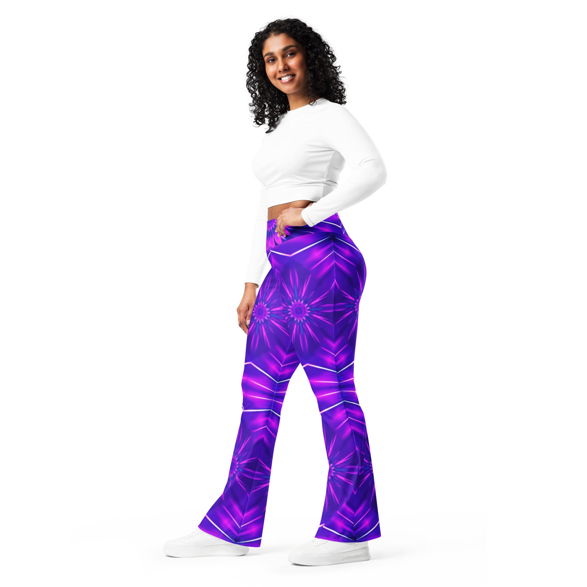 Psychedelic Cosmic Violet Flare Leggings | GearBunch