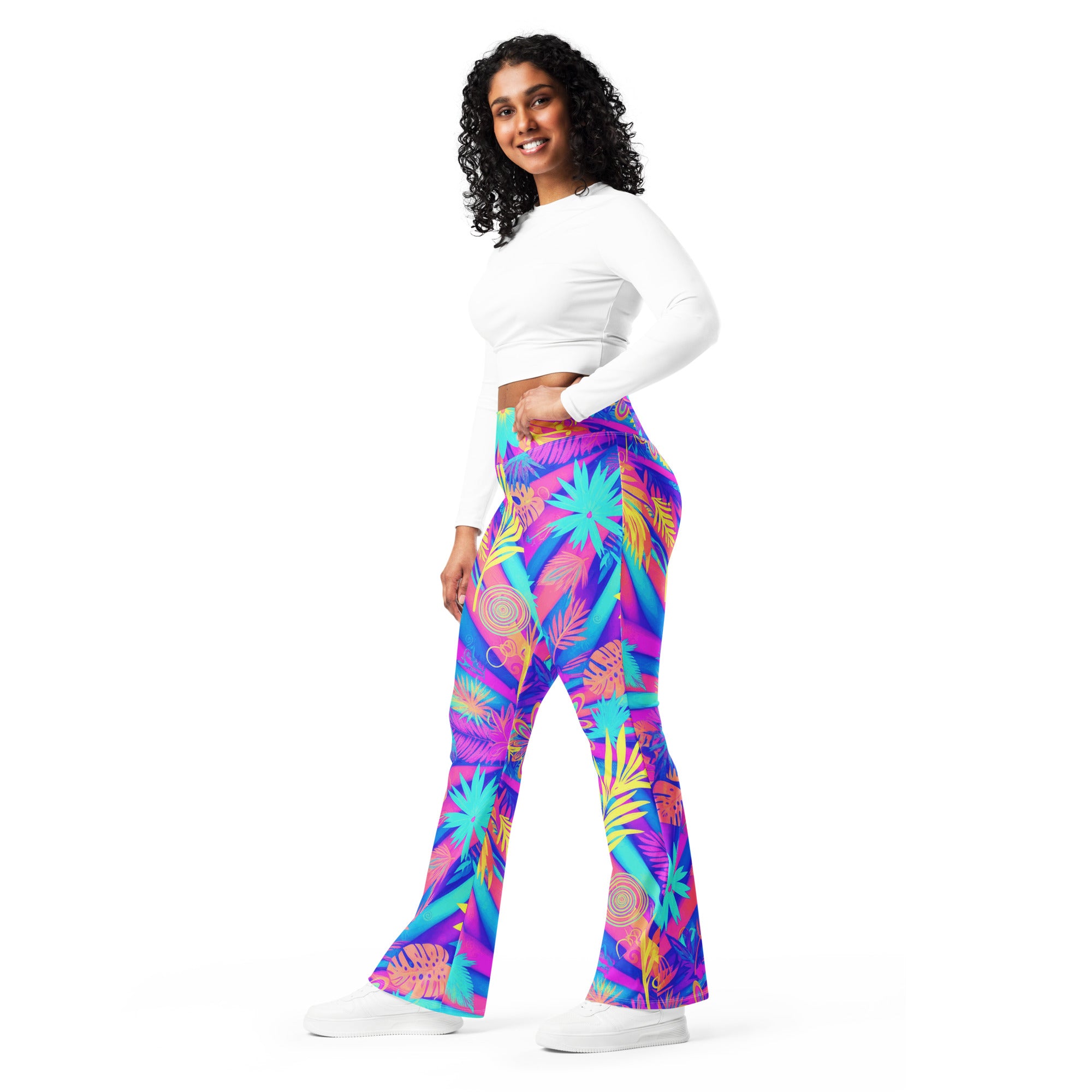 Psychedelic Tropical Laser Flare Leggings | GearBunch