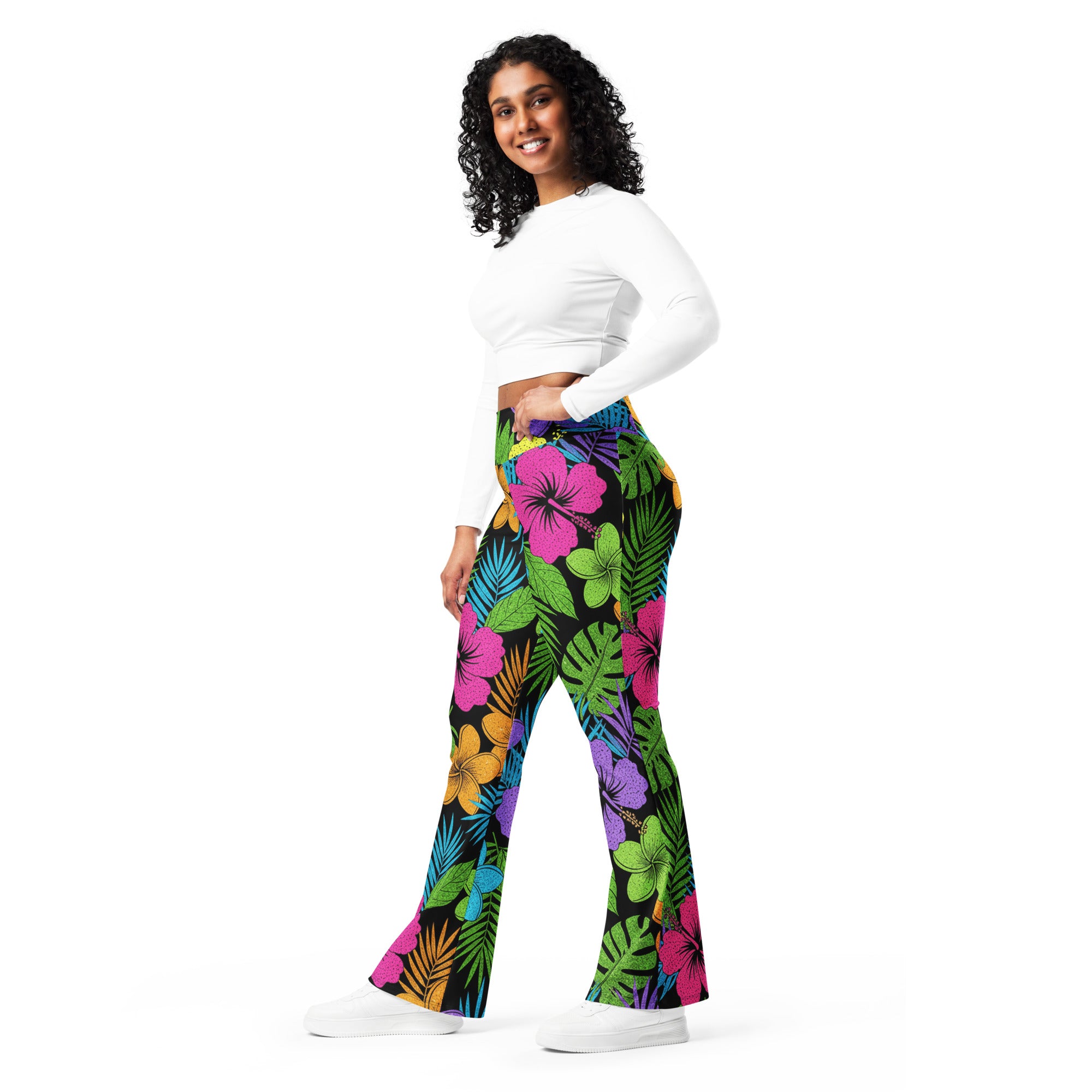 Rainbow Paillette Tropical Flare Leggings | GearBunch
