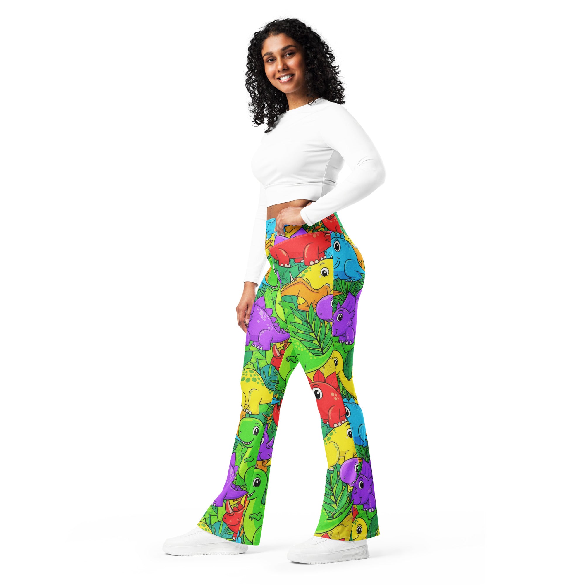 Vibrant Dinosaur Stomp Flare Leggings | GearBunch