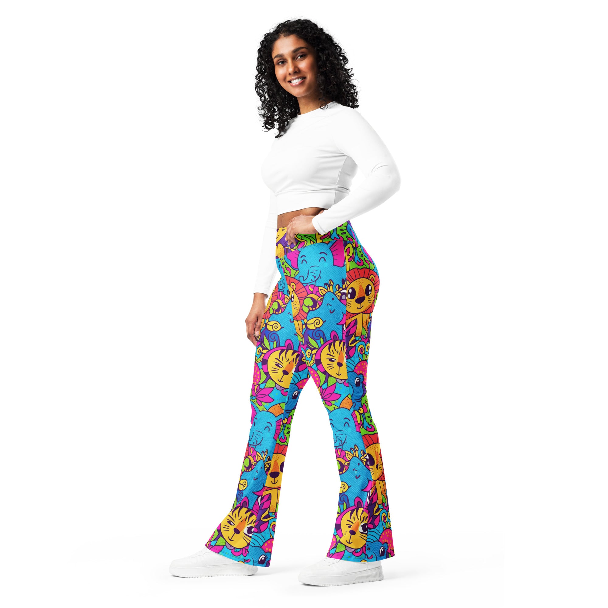 Vibrant Jungle Safari Flare Leggings | GearBunch
